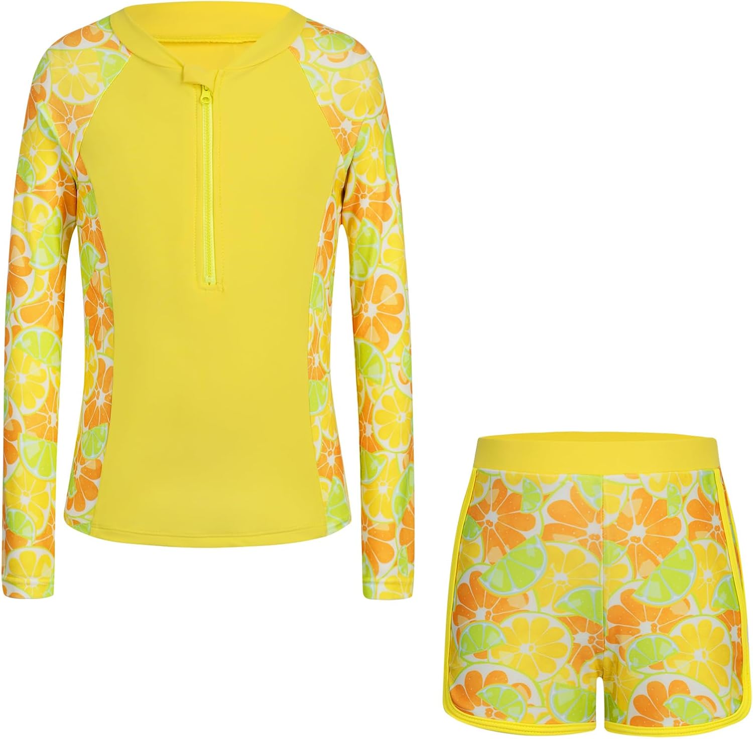 Girls Rash Guard Swimsuits Long Sleeve Swimsuit 2 Piece Bathing Suits UPF 50+ Zip Swimwear Boyshorts for 6-16 Years