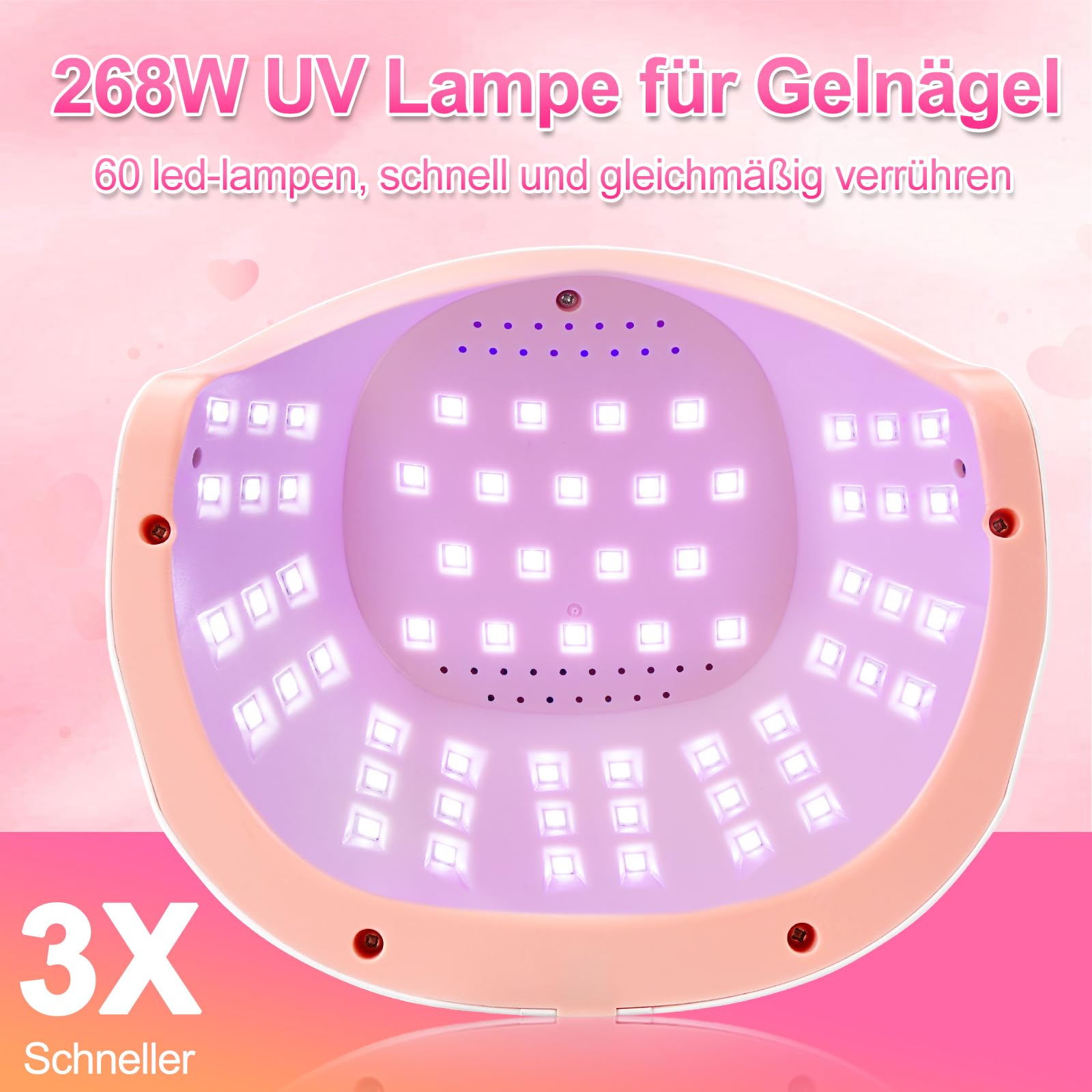 268W UV Lampe für Gelnägel, UV Lampe Nägel mit 4 Timer, 60 LEDS, LCD Display, Smart Sensor,Premium UV Lampe für Alle UV Gel Nagellack, Ideal für Anfänger und Profis