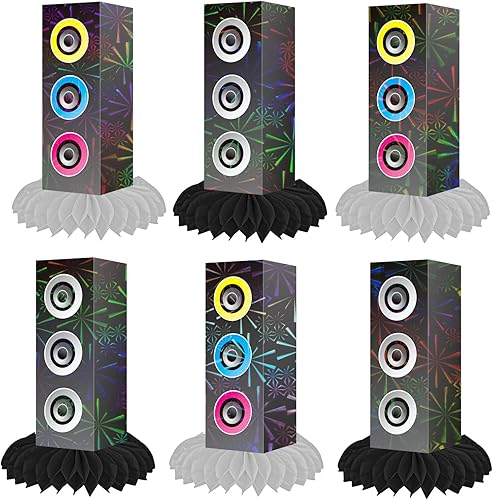 CANDY CHEF Centros de mesa de panal de abeja de hip hop, 9 piezas, decoraciones de fiesta de los años 80 y 90, altavoces de radio, centros de mesa,