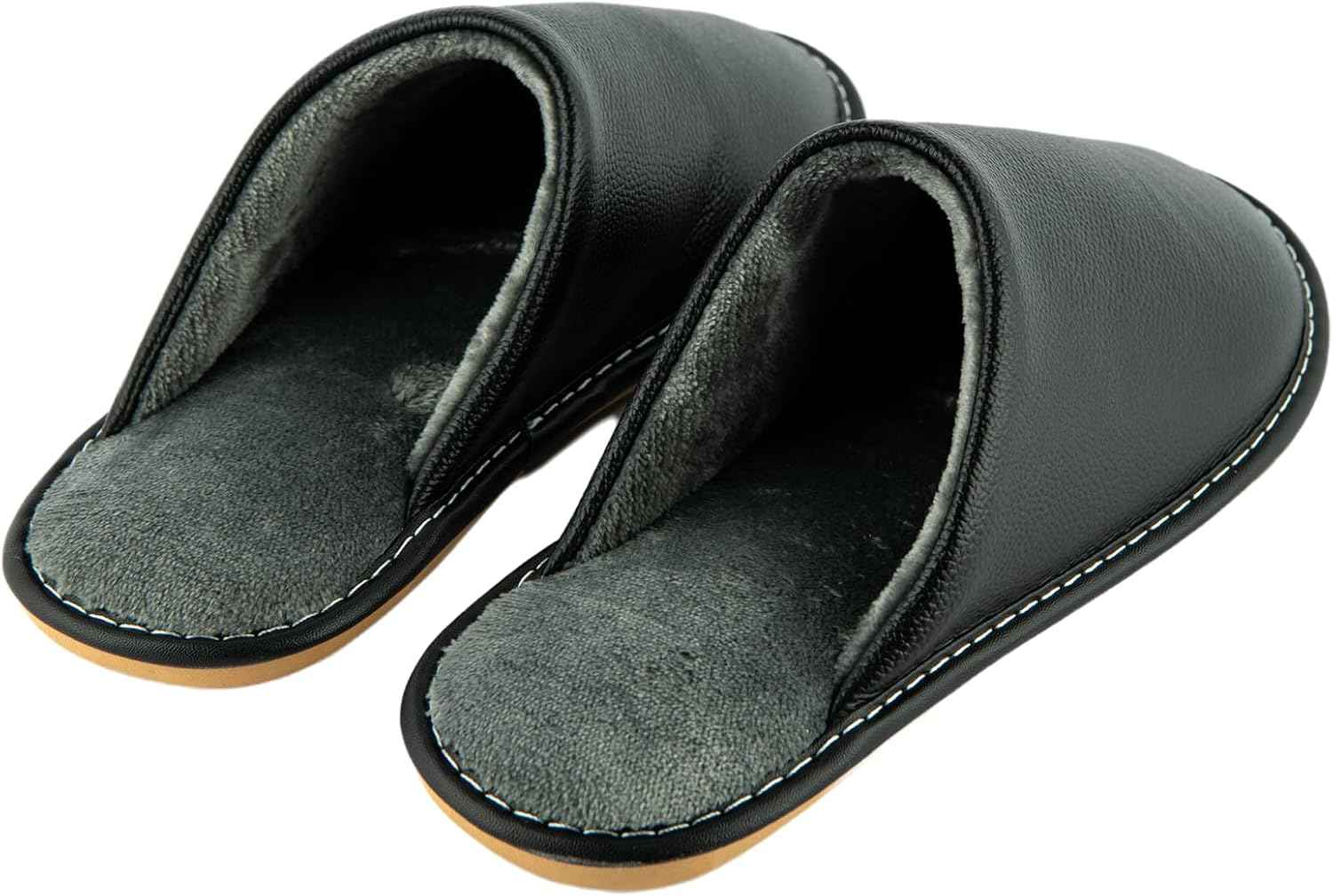 Unisex House Slippers, Genuine Leather Solid Color Minimalist Indoor Slippers, Soft Warm Flannel Lining, Lightweight Comfortable Flexible Anti-Slip Rubber Sole