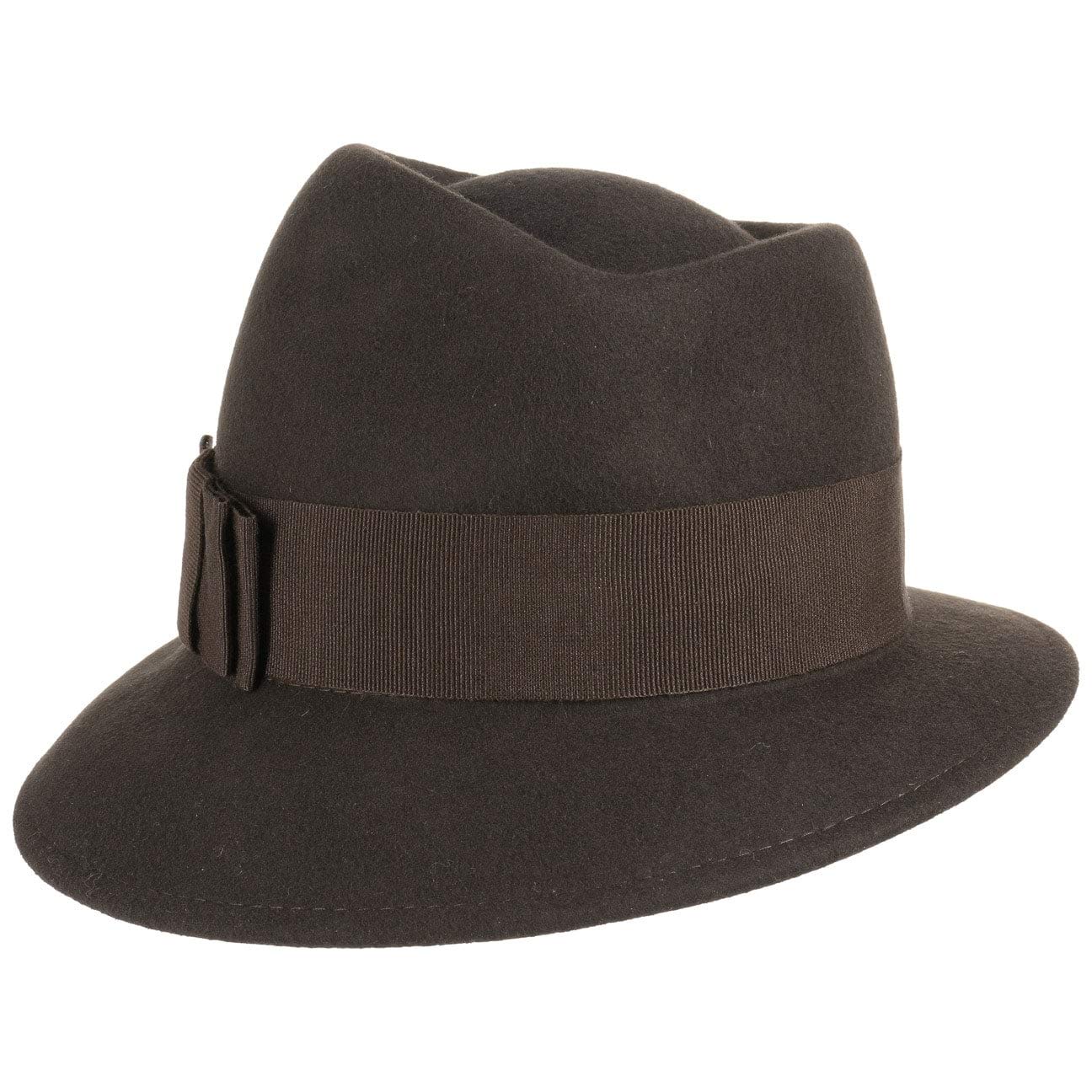 Lierys Asym Women´s Hat by Women - Made in Italy Felt with Grosgrain Band Summer-Winter - One Size Dark Brown