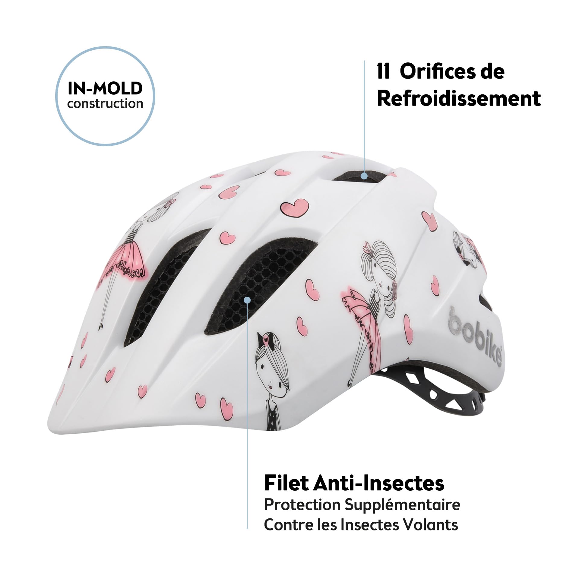 Bobike Casque Kids Plus 8742000006 – Casque Vélo Bébé et Tout-Petit, Multisport avec 11 Aérations, Bandes Réfléchissantes, Moustiquaire, Ajustement Réglable, XS, 2–3 Ans, 46–52 cm, Ballerine