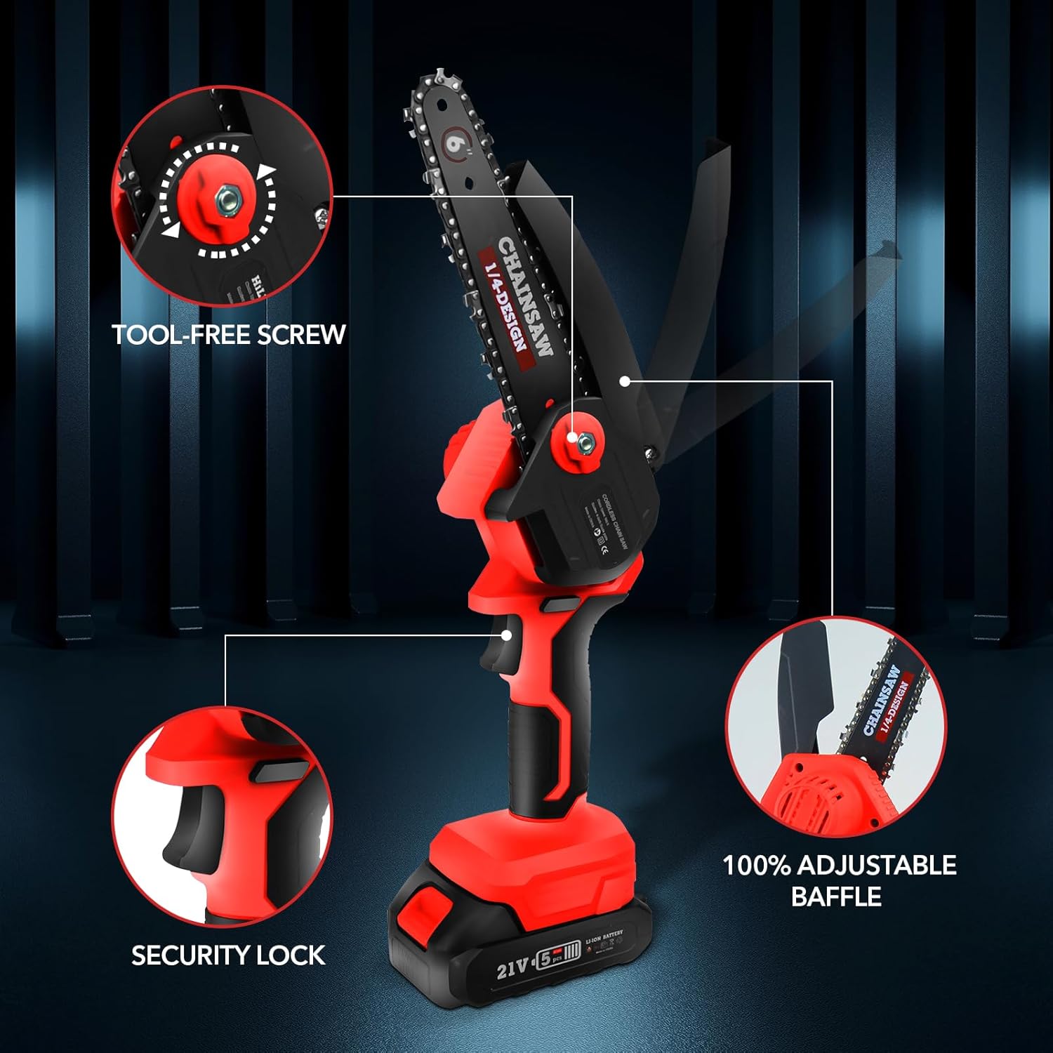 Mini Chainsaw Cordless Portable 6 Inch Handheld Chain Saw with Security Lock Small Electric Chainsaw with 2 Rechargeable Batteries for Wood Cutting Tree Trimming Gardening Camping