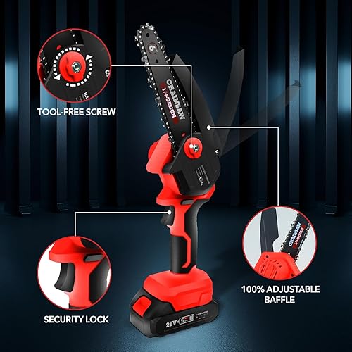 Miniatura 6 de YesRight Mini motosierra portátil inalámbrica de 6 pulgadas con bloqueo de seguridad, pequeña motosierra eléctrica con 2 baterías recargables para