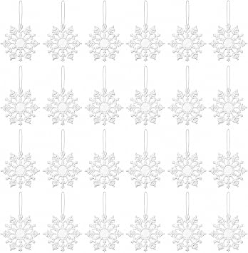 White Glitter Snowflake Ornaments Set of 24 5 Shatterproof Plastic Snowflakes for Christmas Tree, DIY Crafts, Garland & Holiday Decorations Bulk Winter Craft Decorations