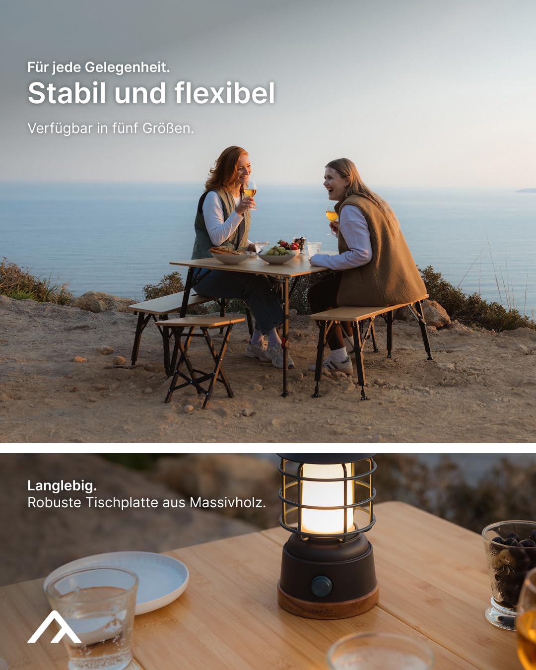 qeedo Quick Kimmy L Campingtisch 110 x 110 cm - klappbarer Bambus Tisch  hhenverstellbar 43 bis 70 cm - Faltbarer Campingtisch mit Tragegriff &  Packtasche - Stabiler Outdoor Tisch fr 6 Personen : Amazon.de: Sport &  Freizeit