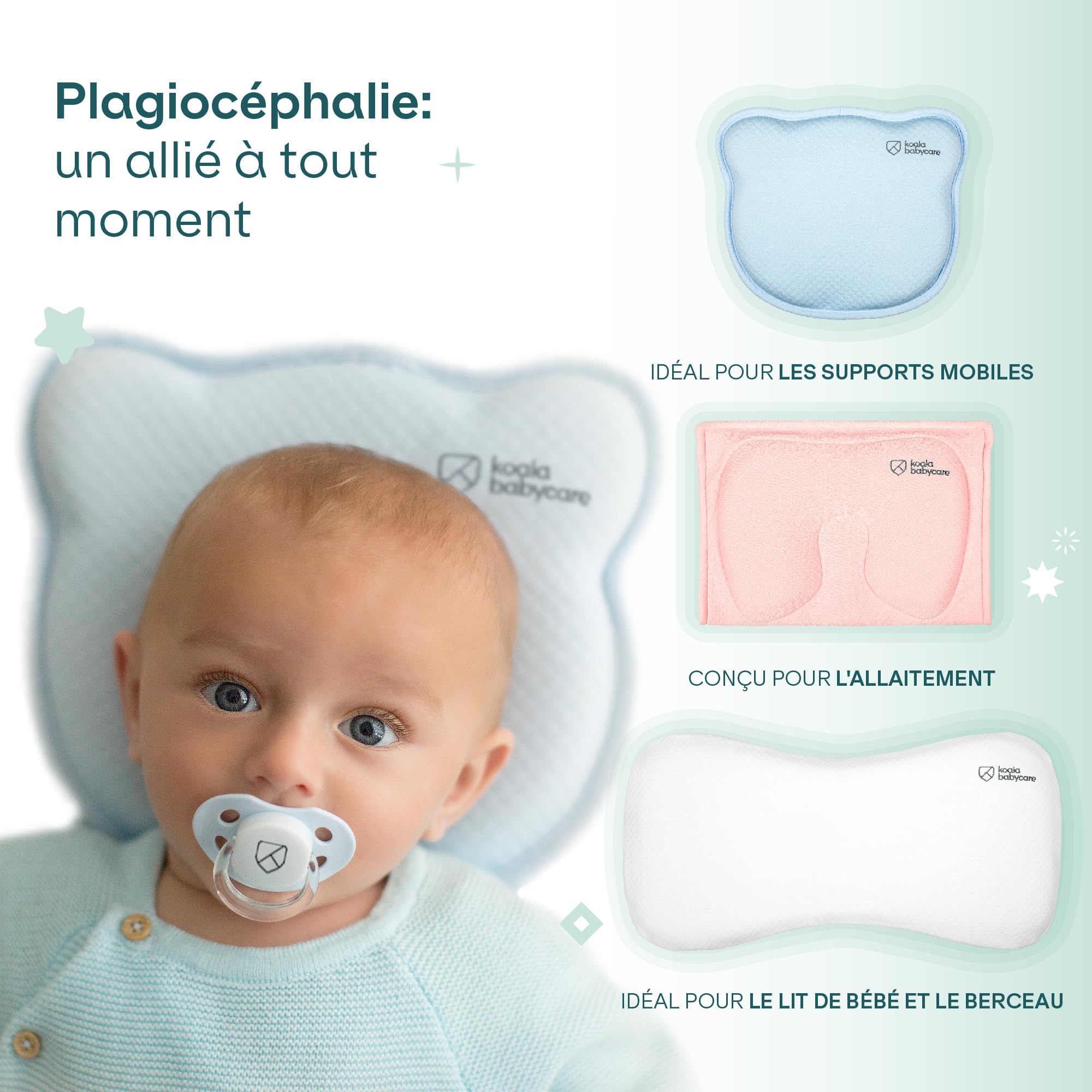 KOALA BABYCARE Coussin de maternité à mémoire de Forme pour Aider à Traiter et prévenir la Plagiocéphalie (la tête Plate), déhoussable (avec 2 Housses) - Koala Perfect Head Breastfeeding - Bleu