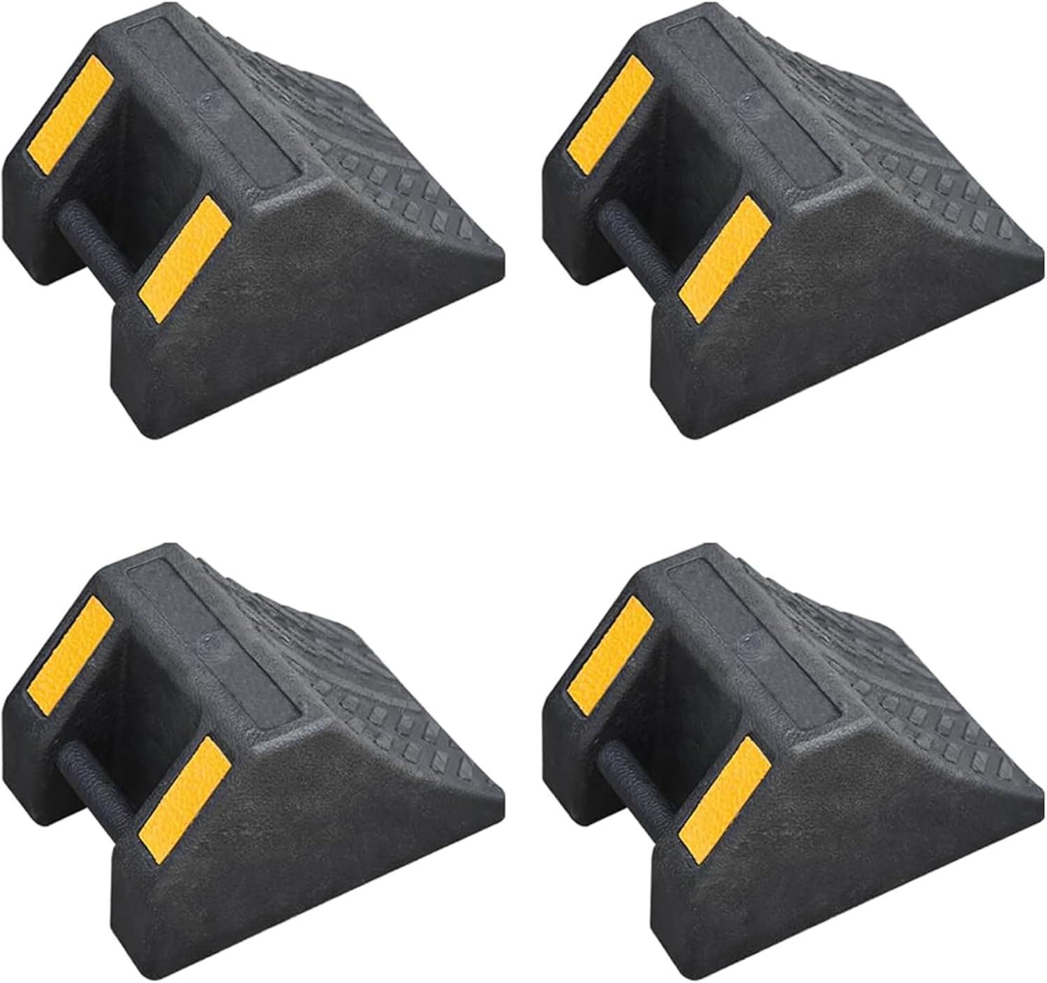 OrangeStar 4-Pack Heavy Duty Rubber Wheel Chocks with Hand Grip and Reflective Strips, Tire Stops for Car, Truck, RV, Travel Trailer, Camper and Boat Trailer Parking Safety (L10 x W7.2 x H6)