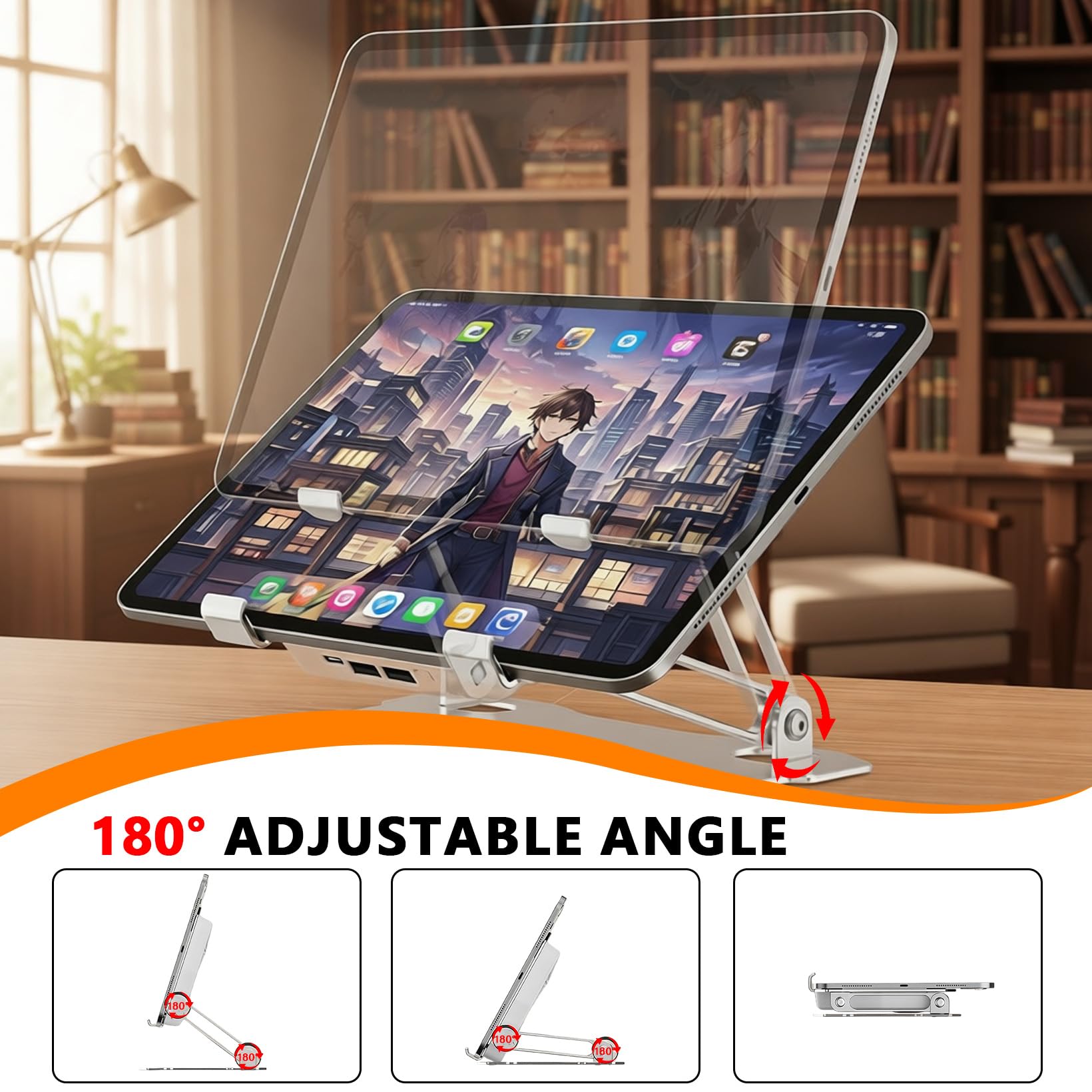 Laptop Ständer mit Kühlventilatoren, Tablet-Kühler mit Halterung Ausgestattet 4 Lüfter, Höhenverstellbar, Faltbar Aluminium Laptop Kühler für Mobiltelefone, Tablets und kleine Laptops, 8KG Tragkraft
