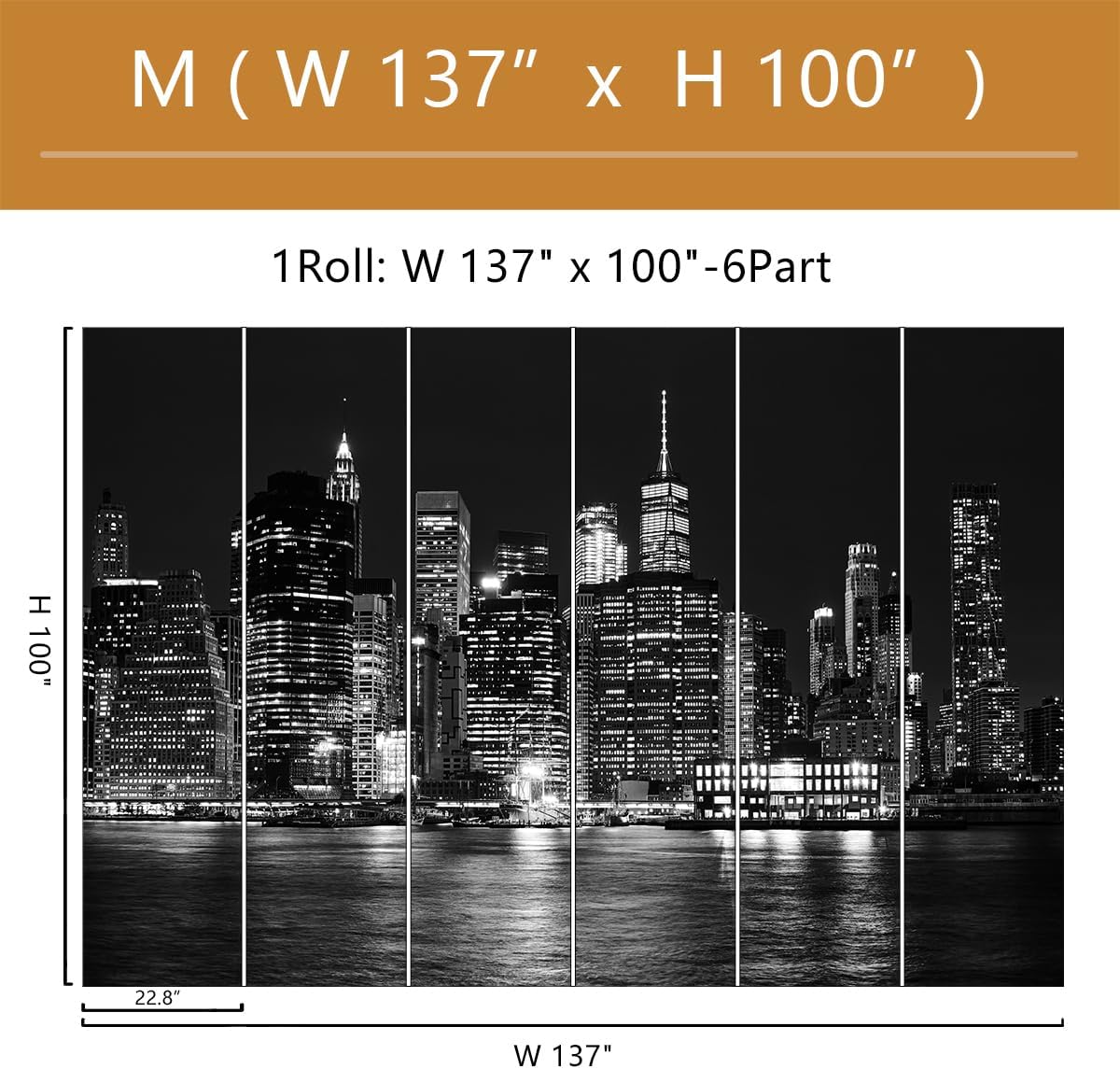 Black City Wallpaper Peel and Stick New York Night Scene Self Adhesive Wall Mural for Living Room Bedroom 137"x100"