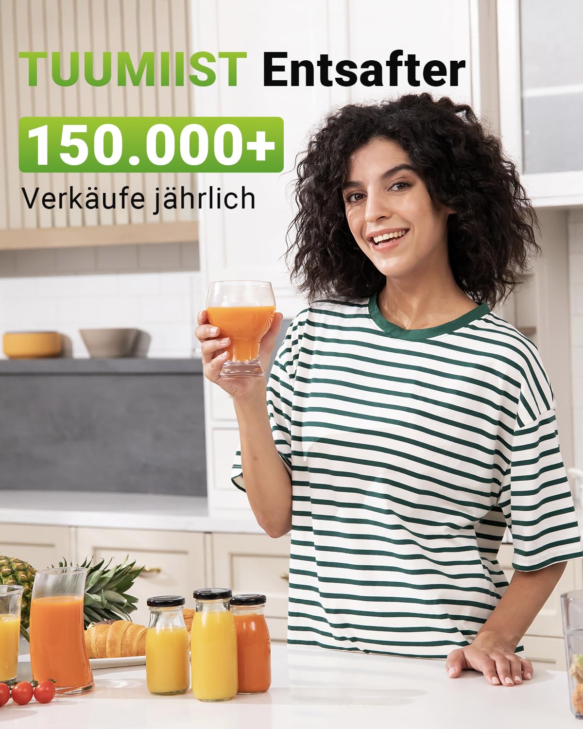 TUUMIIST Estrattore Frutta e Verdura, Estrattore di Succo, Centrifuga Frutta e Verdura, 99% Nutrienti Preservati, Senza BPA, 150 mm, Nero
