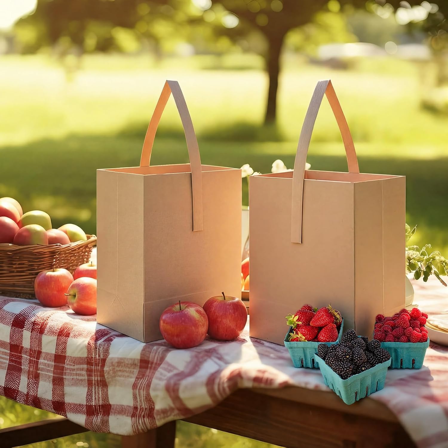 Colarr 100 Pack Small Thick Kraft Paper Gift Bags with Handles 8x6x3.5 Inch Brown Paper Grocery Bags for Small Business, Retail, Party Favors, Agricultural Products