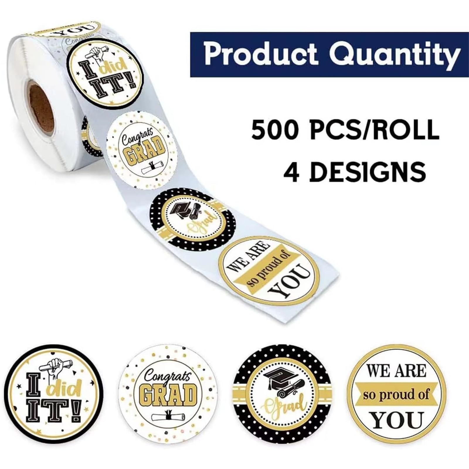 500 Stk. Abschluss-Aufkleber 'Klasse 2025' – 38 Mm Rund, 8 Designs, Für Umschläge & Dekoration
