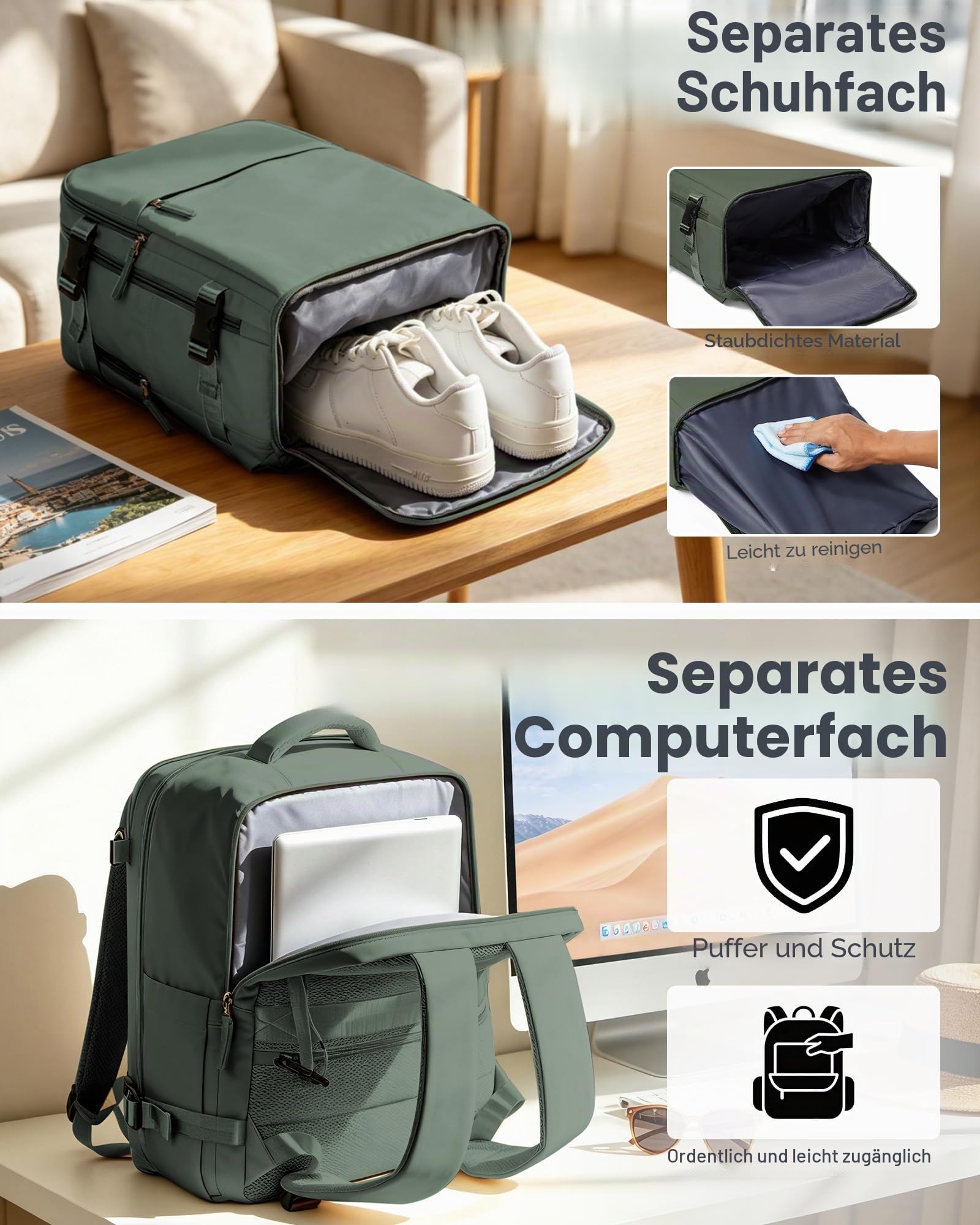 BJLFS Vakuum Rucksack Ryanair Handgepäck 40x30x20 Wizzair Reiserucksack | Handgepäck Flugzeug Vakuum Easyjet Airbag Travel Bag mit Pumpe Wasserdichter Tagesrucksäcke Damen Laptop Rucksack Herren