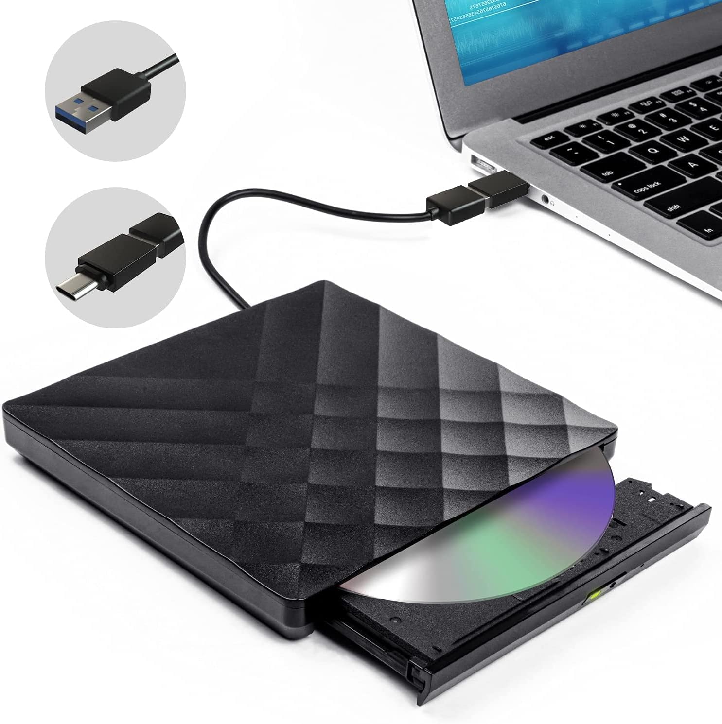 External DVD Drive USB 3.0 Type-C Portable CD DVD +/-RW Drive for Laptop DVD Player CD ROM Rewriter Burner Compatible with Laptop Desktop PC
