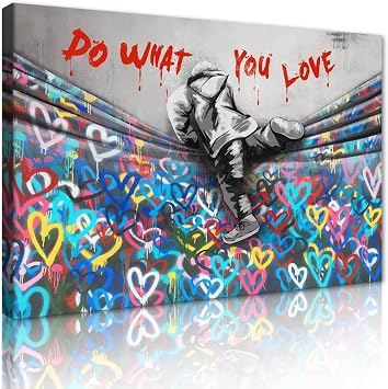 MAMAGO Motivational Banksy Wall Art Graffiti Love Boy Canvas Print Poster Positive Quotes Street Painting for Living Room Bedroom Office Wall Decor Framed Ready to Hang-12 x 16 inch