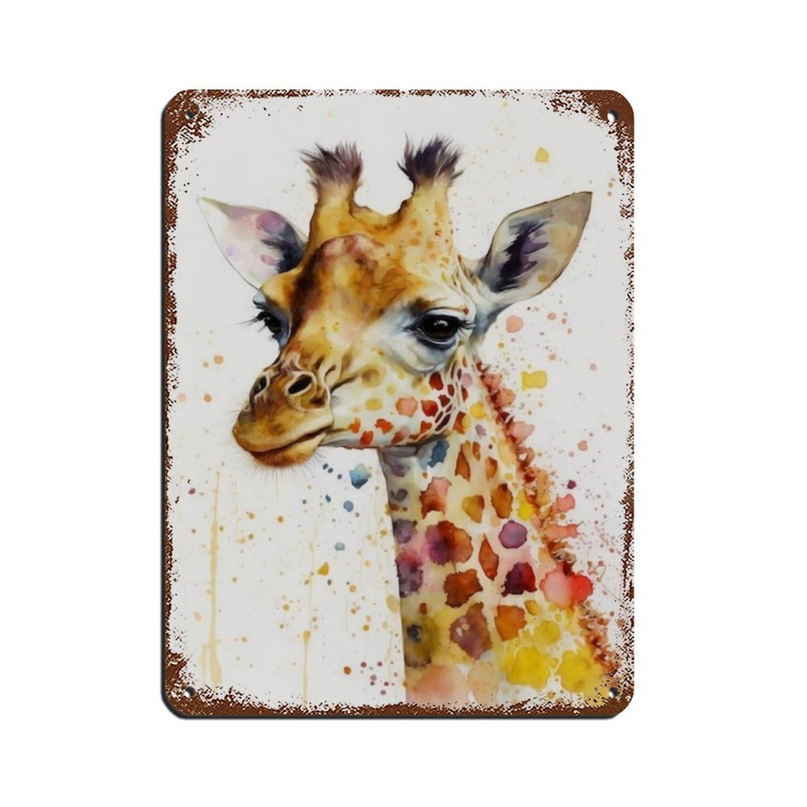 Lxwnze 30L X 40W Cm Watercolor Giraffe, Art Poster Tin Sign Vintage Metal Pub Club Cafe Bar Home Wall Art Decoration Poster Retro 12X16inch(30X40cm)