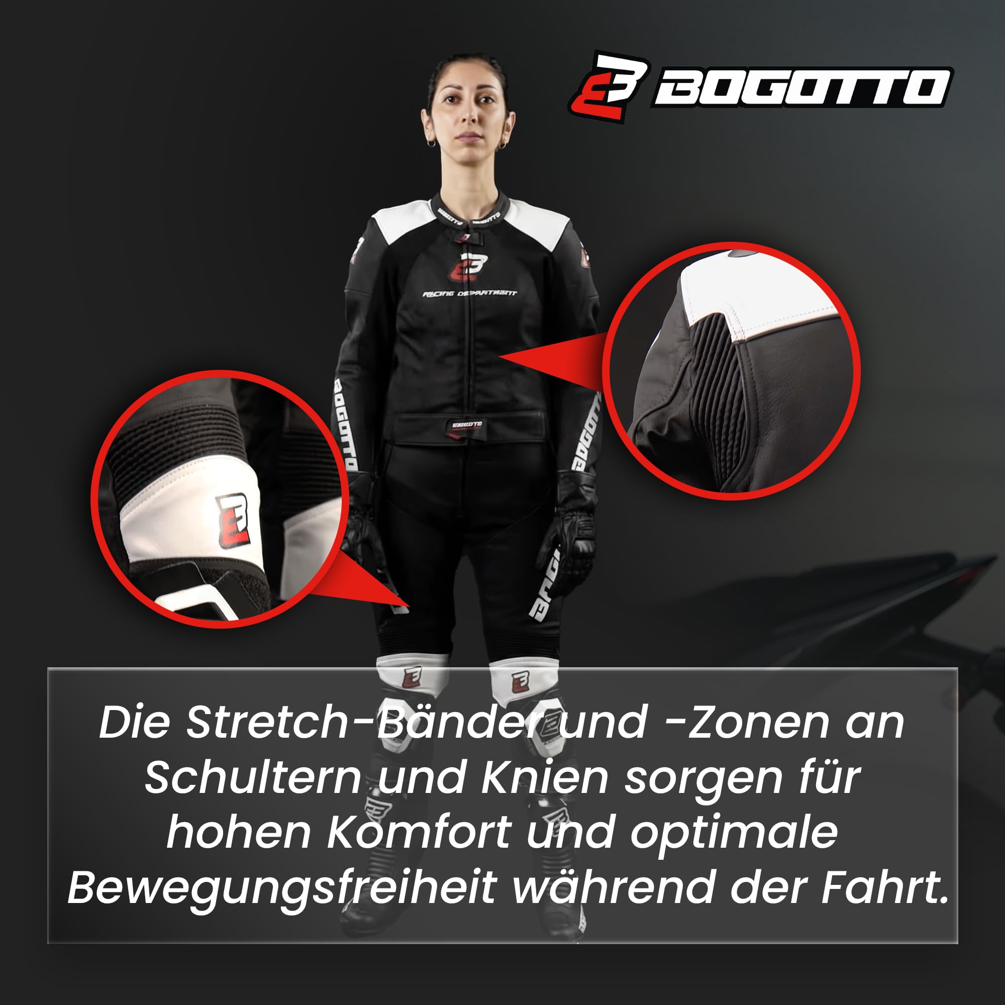 Bogotto Losail 2-Teiler Damen Motorrad Lederkombi, schwarz, 36