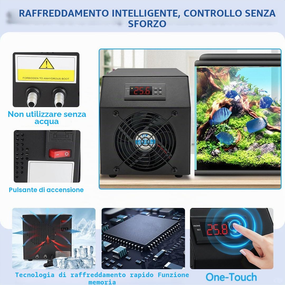 Refrigeratore Acquari 16 Gal/60 Litri per Sistemi Raffreddamento Idroponici con Ventole Silenziose, Riscaldamento/Raffreddamento Rapidi per Pesci Gamberetti Coralli AquariumChiller
