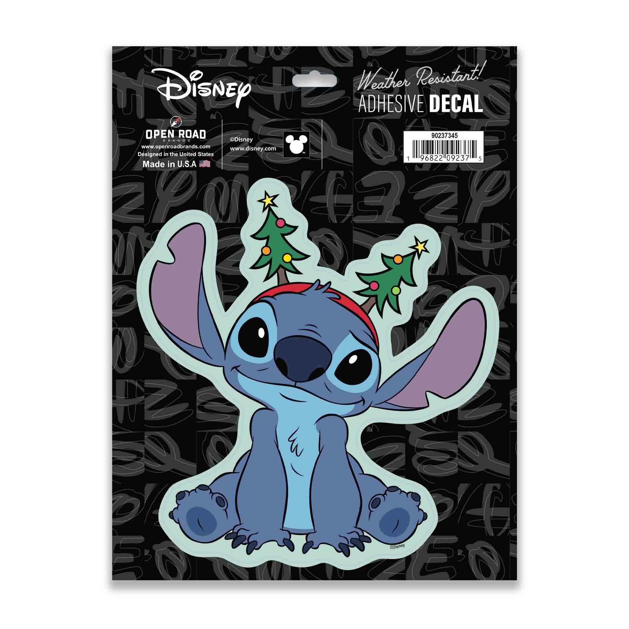 Disney Lilo and Stitch Christmas Tree Headband Adhesive Vinyl Decal - Cute Stitch Holiday Sticker for Car or Truck