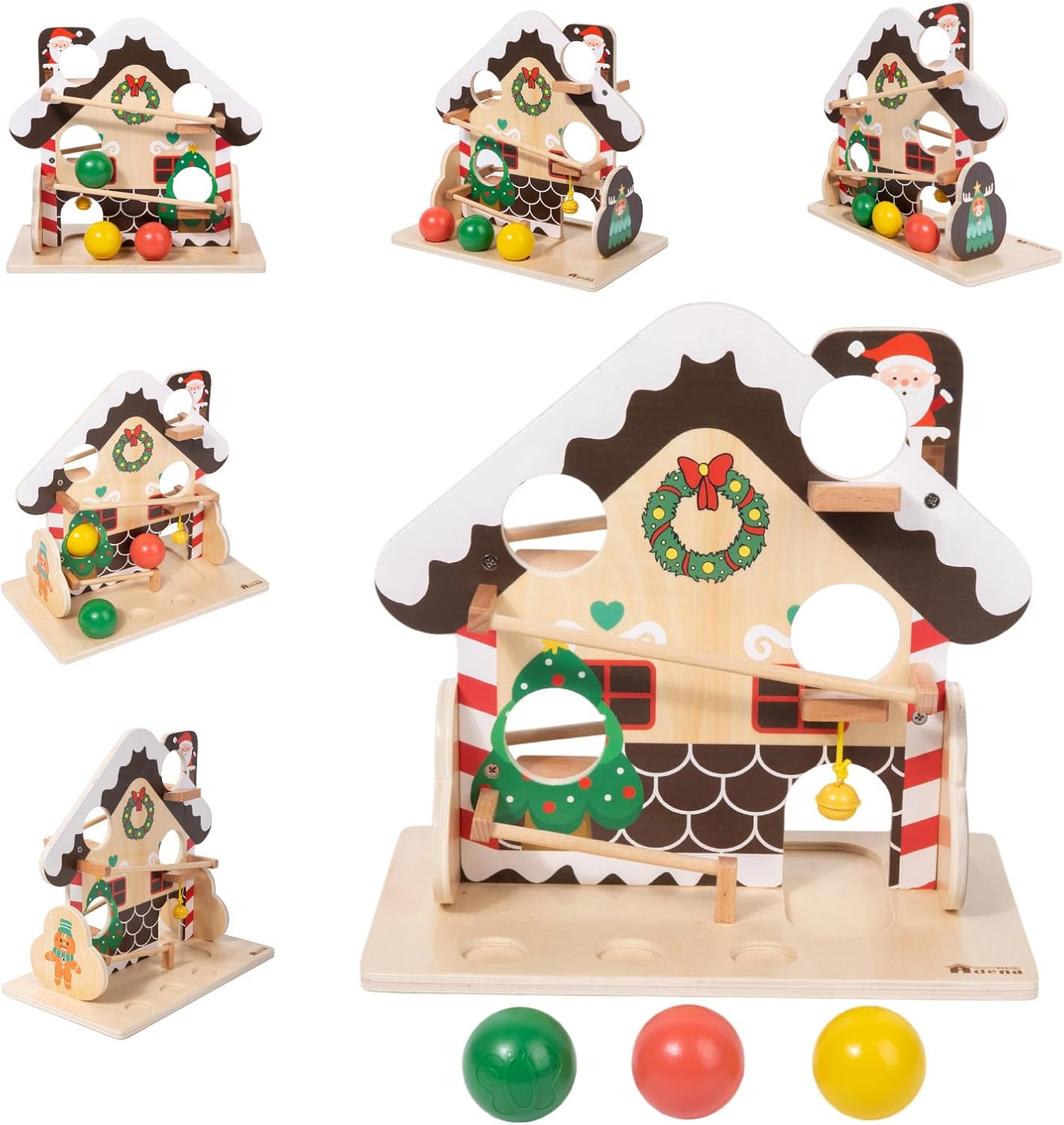 Adena Montessori Ball Drop Marble Run Tracker Toy, Wooden Gravity Maze for Toddlers 1-3 Year Old, Developmental Learning Toys for Boys & Girls, Ideal Santa STEM