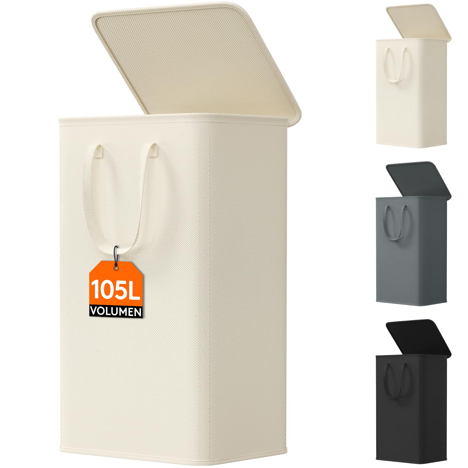 Lifewit 105L Wäschekorb mit Deckel, faltbarer Wäschesammler, Weiß | Große Wäschebox mit Griffen als faltbarer Schmutzwäschebehälter für Schlafzimmer, Badezimmer und Waschküche