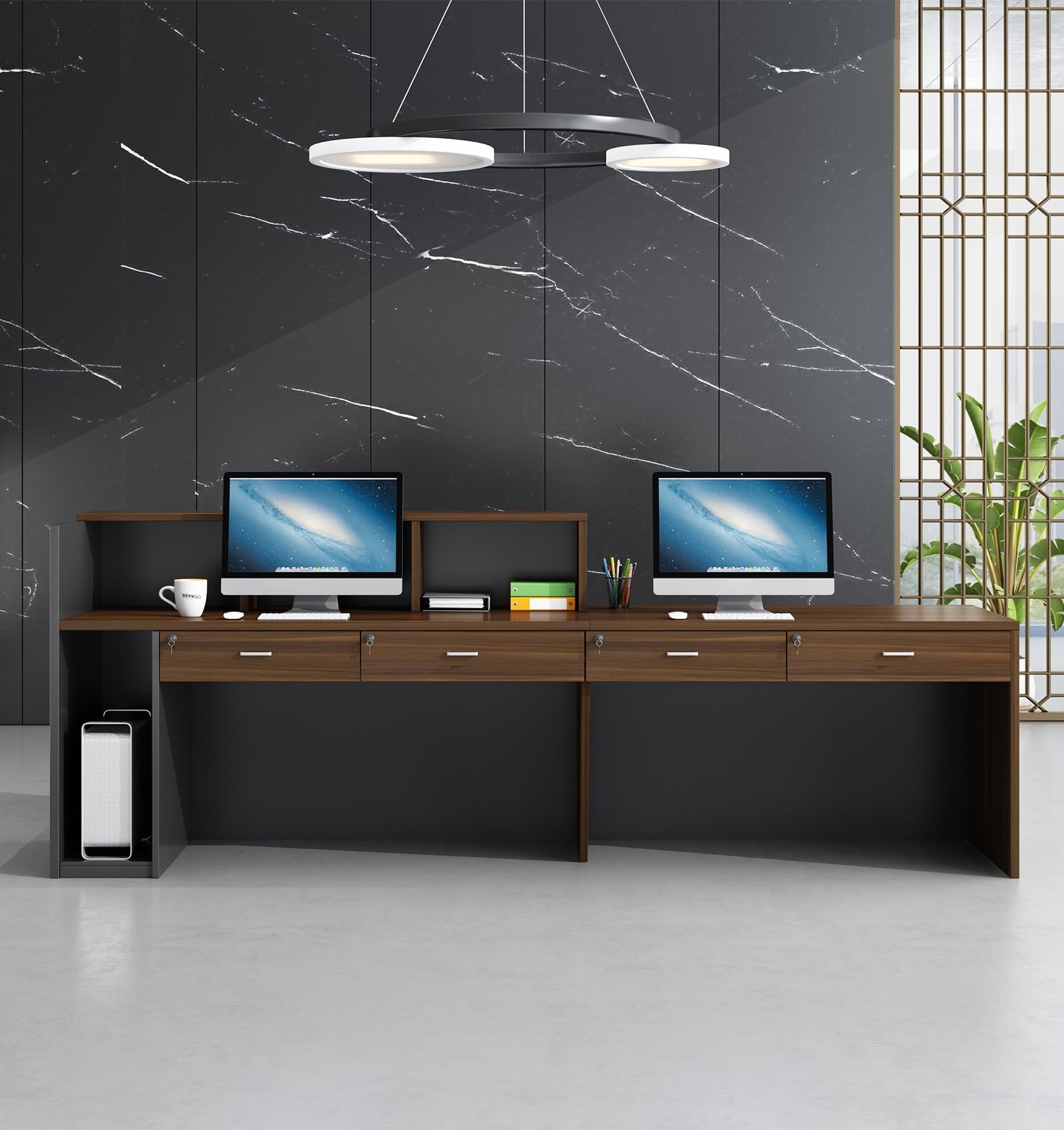 180CM Moderne L-förmige Empfangstheke aus Holz mit Tresen - Premium Empfangstresen für Büros multifunktionaler Empfangstisch für Salons Kassen oder Empfangsbereiche (ohne Stühle)