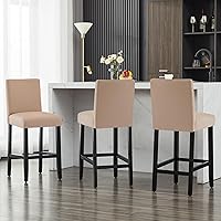 Vista 32 de Taburetes de bar de piel sintética de 26 pulgadas, modernas sillas de bar tapizadas de altura de barra, taburetes de bar con patas de madera maciza