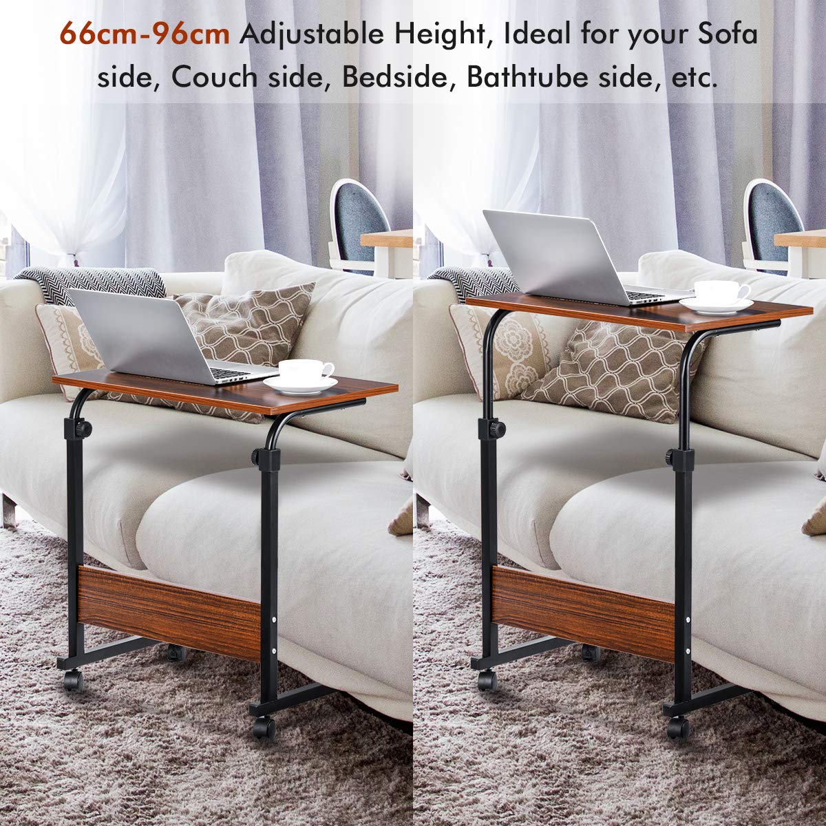 Memoru Sofa Side End Table Couch Table, C Table with 4 Wheels