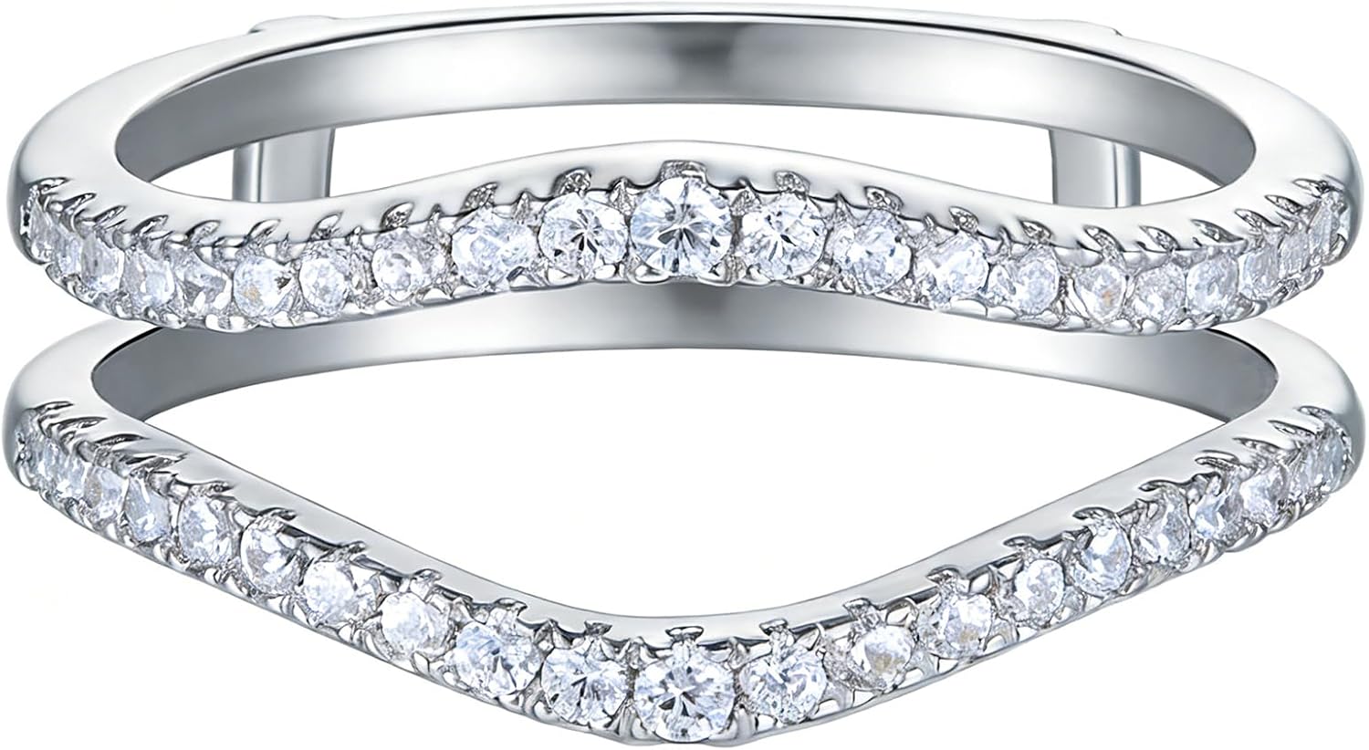 Newshe Jewellery Cubic Zirconia Curved Wedding Bands for Women Ring Enhancer Guard for Engagement Rings 925 Sterling Silver Size 4-13