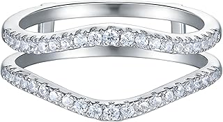 Newshe Jewellery Cubic Zirconia Curved Wedding Bands for Women Ring Enhancer Guard for Engagement Rings 925 Sterling Silver Size 4-13