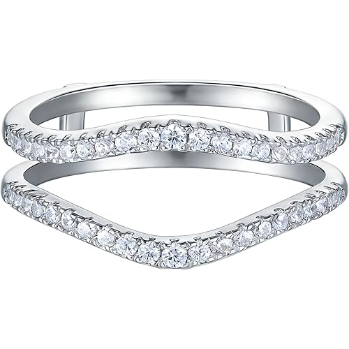 Newshe Jewellery Cubic Zirconia Curved Wedding Bands for Women Ring Enhancer Guard for Engagement Rings 925 Sterling Silver Size 4-13