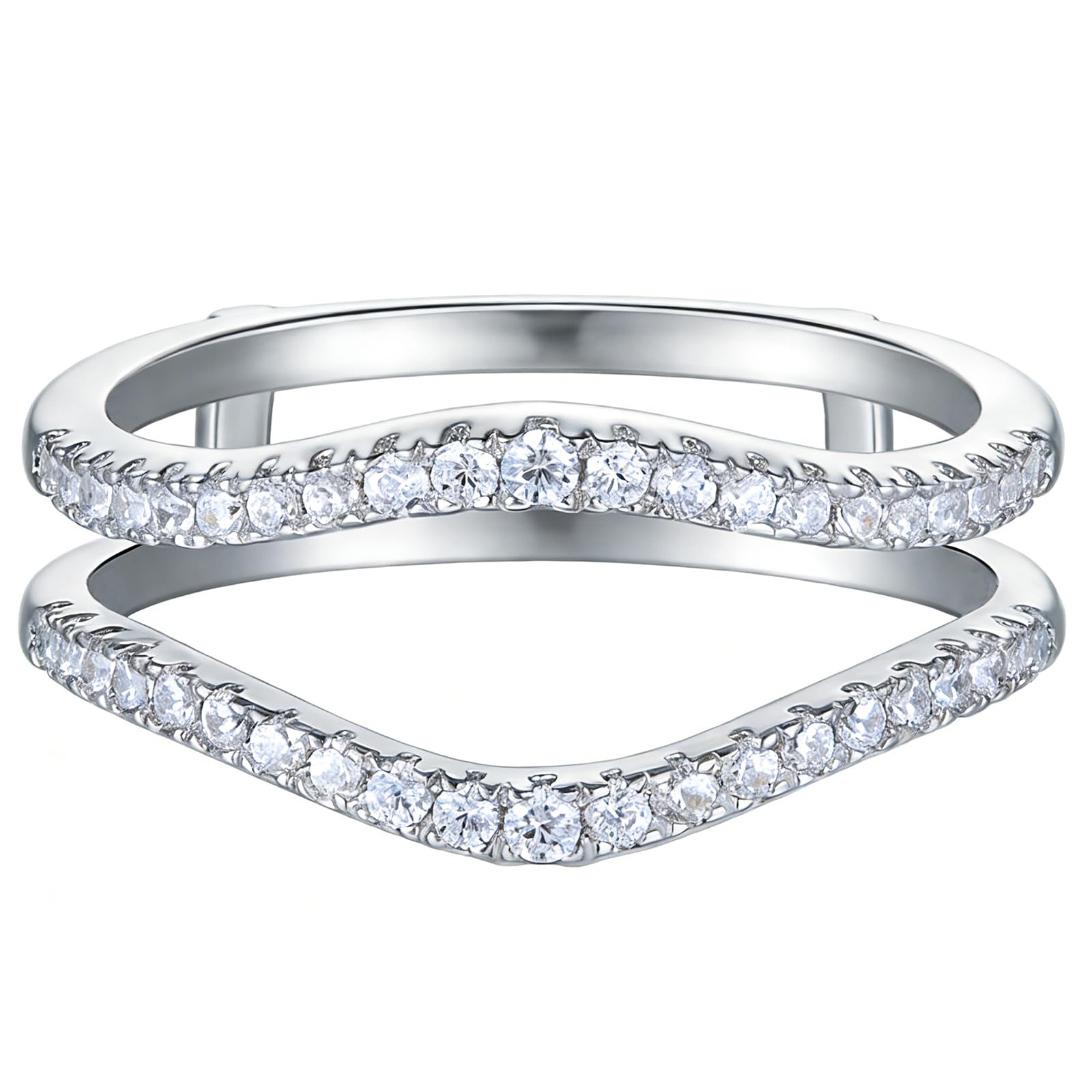 Newshe Jewellery Cubic Zirconia Curved Wedding Bands for Women Ring Enhancer Guard for Engagement Rings 925 Sterling Silver Size 4-13