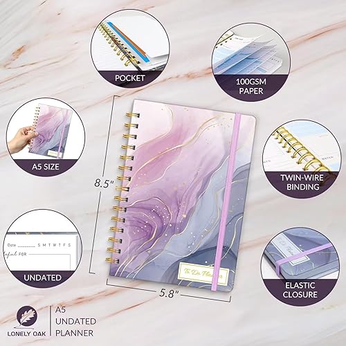 Miniatura 4 de Agenda diaria sin fecha, cuaderno de lista de tareas, cuaderno organizador de citas en espiral para hombres y mujeres, elegante cuaderno diario para