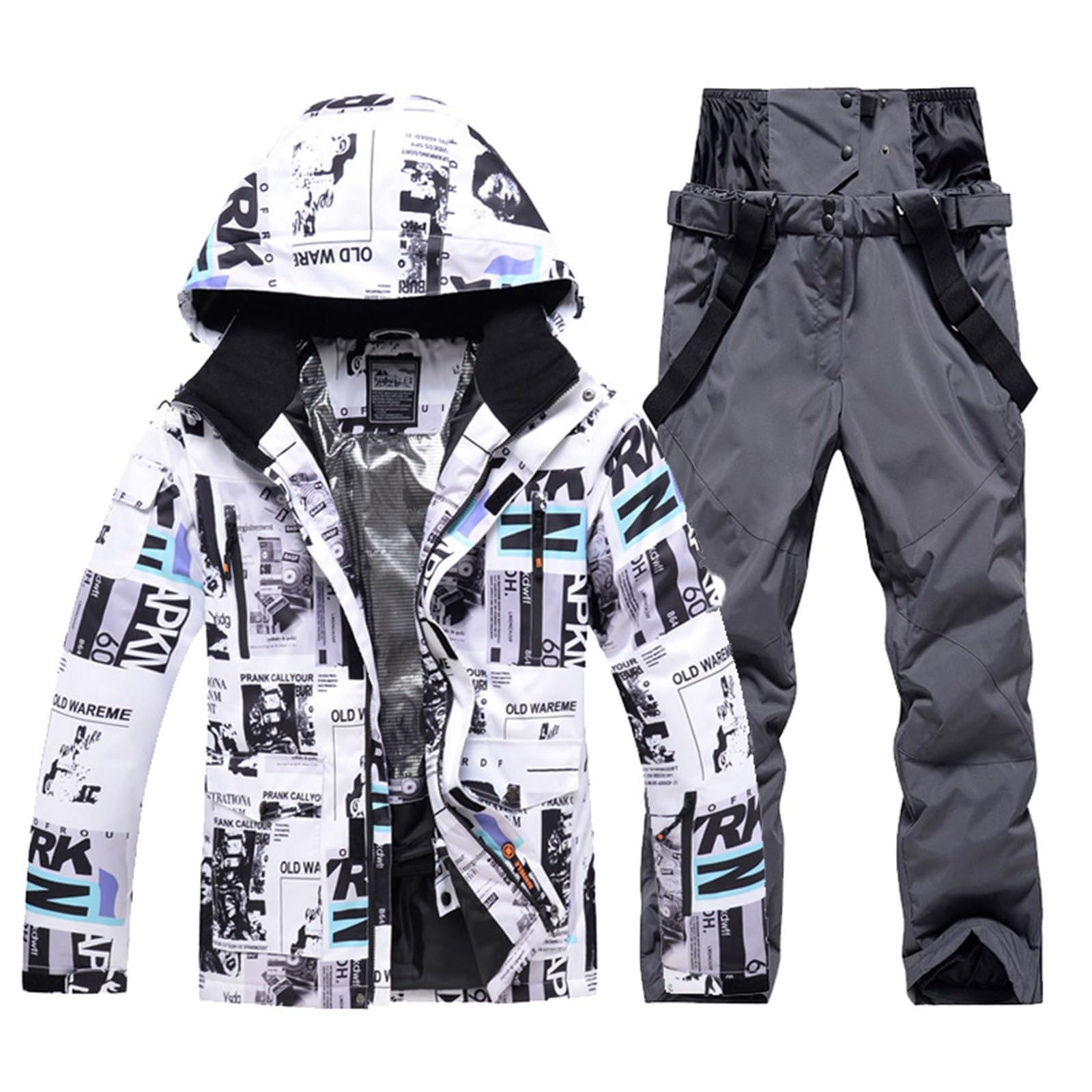 Generisch Skianzug Damen 2 teilig, Skianzug Damen Herren, Ski Jacke und Skihose Set, Winter Warme Paare Schneeanzug, Wasserdicht Winddicht Ski Anzug für Wandern, Klettern, Isoliertes, Snowboarden