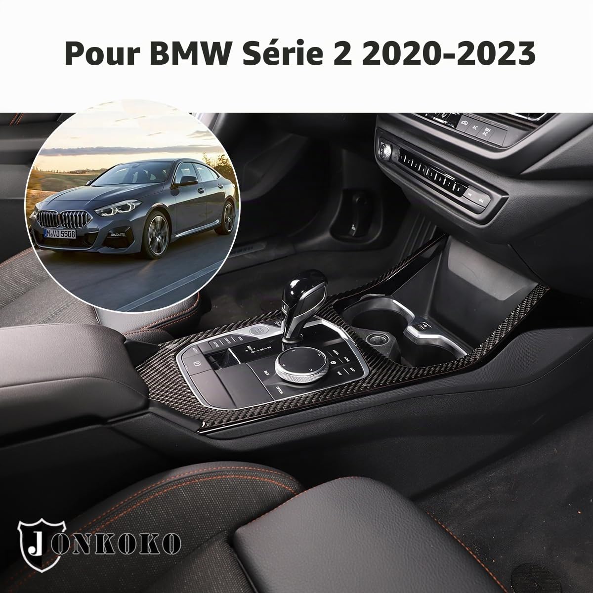 Garniture de levier de vitesse en fibre de carbone souple pour B-M-W 1 Series 2 Series F40 F44 2020-2023 Panneau de commande central de voiture Décoration de cadre autocollant Accessoires de voiture