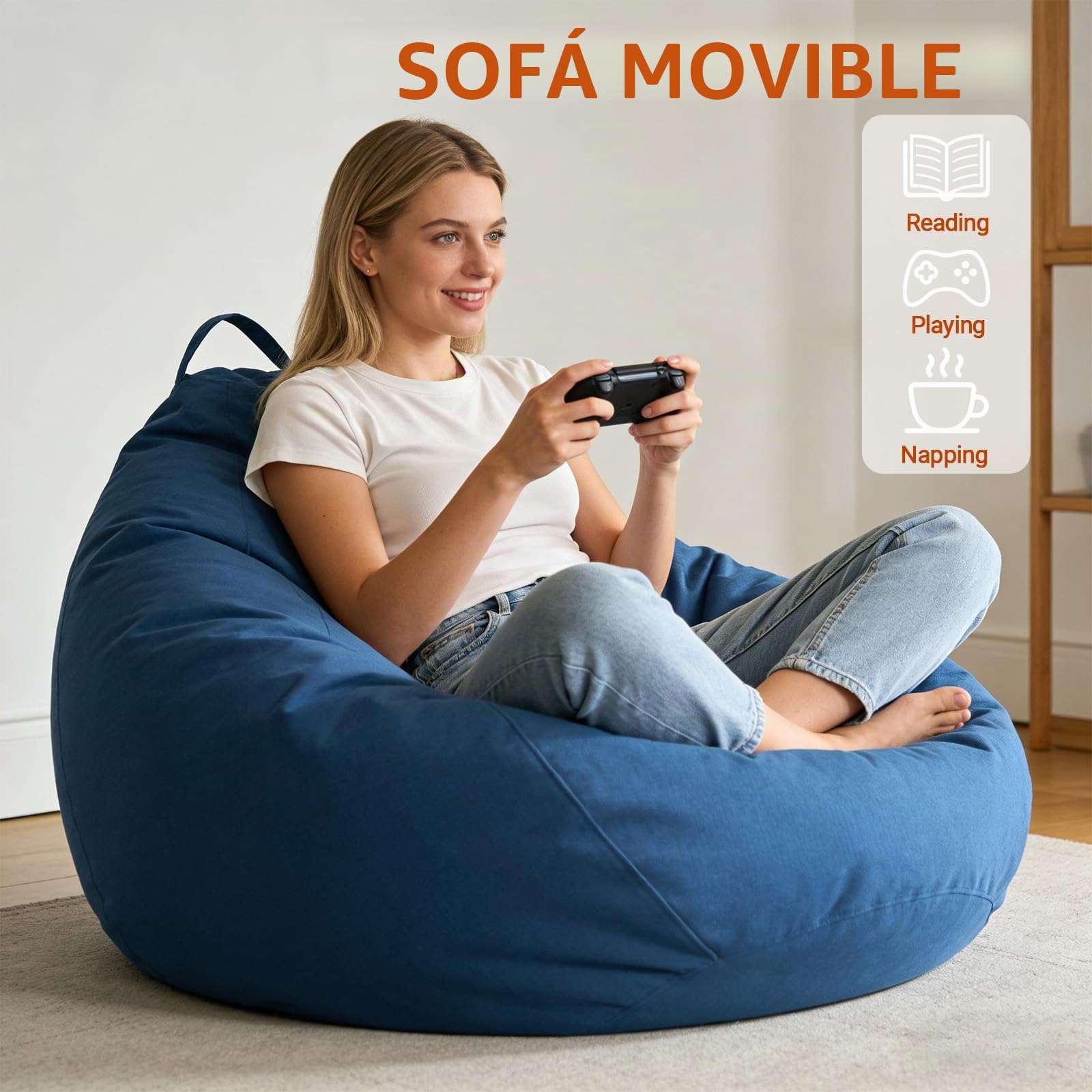 Puff Salon, Puffs Sin Relleno, Puff Sillon De Algodón y Lino, Puf Ideal para Dormitorios, Salas de Juegos, Salones y Terrazas