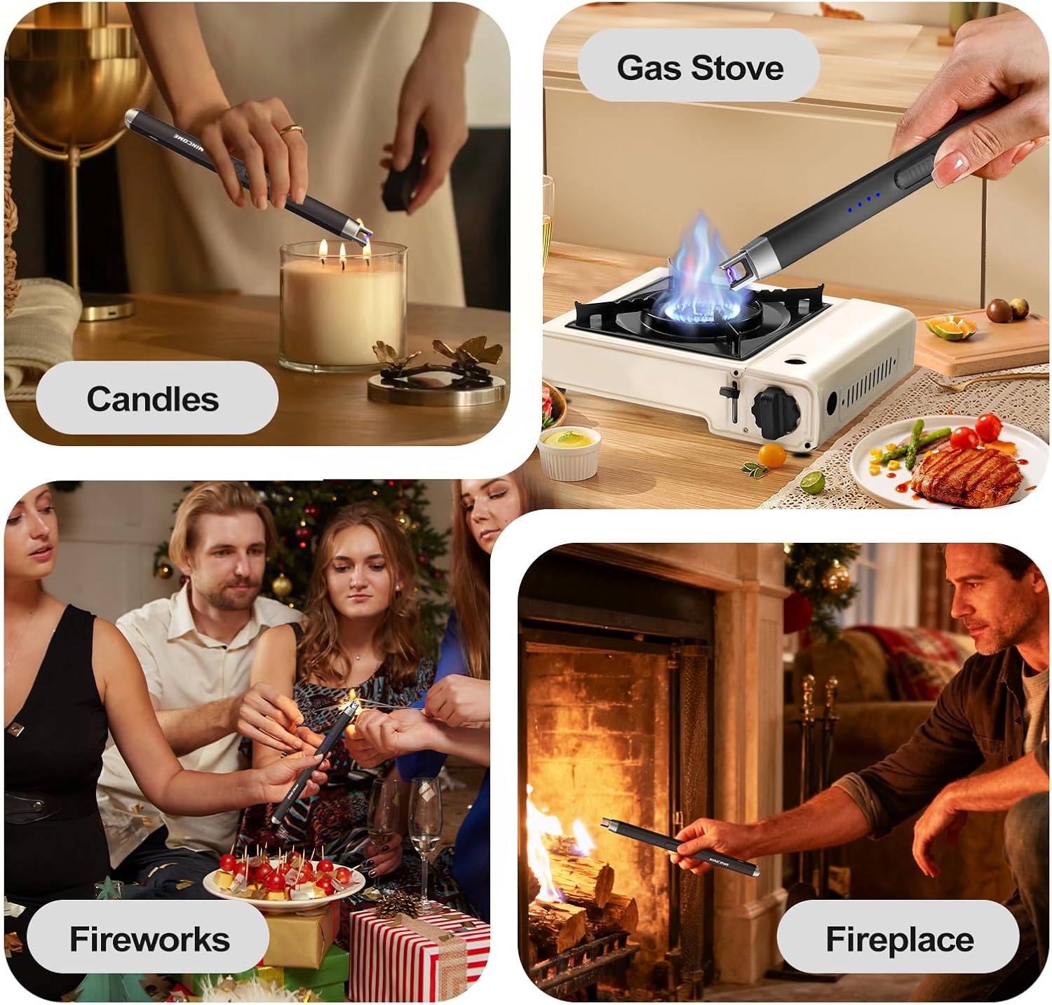 Candle Lighter, Rechargeable USB Long Lighters, with LED Power Display ＆ Safety Switch, Arc Electric Lighters for Candle Birthday Camping BBQ (Black) - Image 5