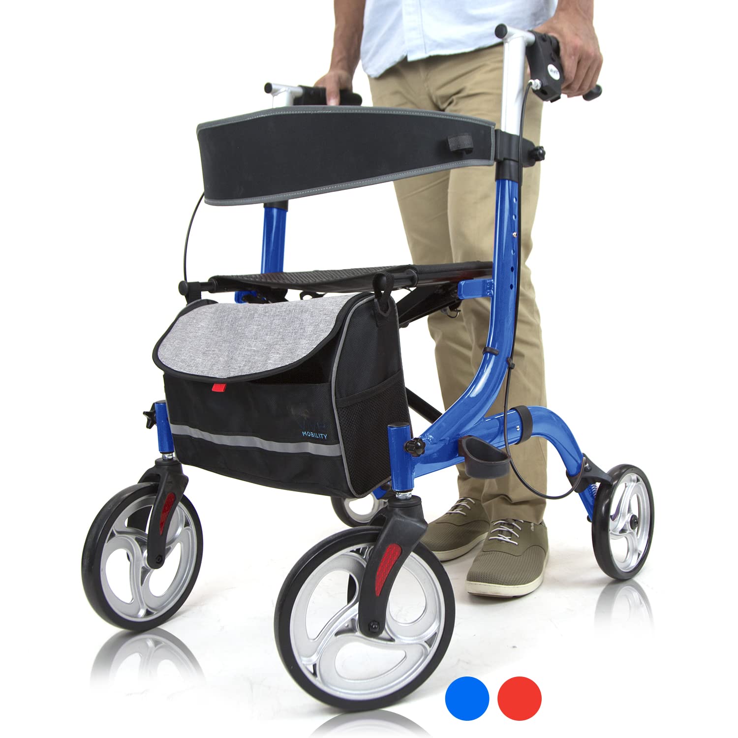 Vive Mobility Rollator Walker with Seat - Senior Easy Drive Folding Frame, Lightweight, Foldable, with Basket Support - Comfort Handles & Thick Backrest - Mobility Aid Accessories