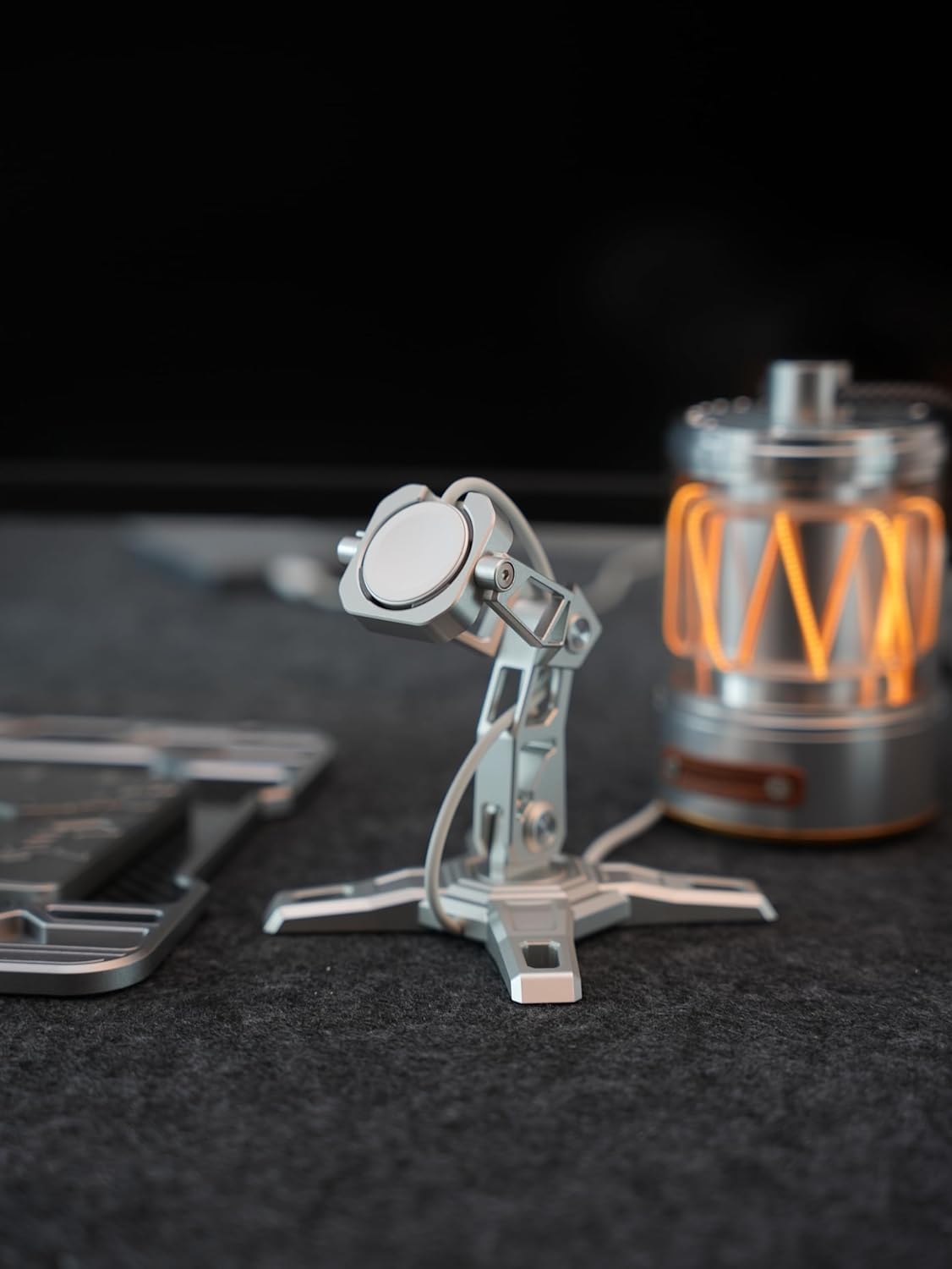 Compatible with Apple Watch Charger Stand Aluminum, Adjustable Mechanical Arm iWatch Stand with Anti-Slip Base, Fits Apple Watch Ultra/Ultra 2 and Series 3–10 (38–49mm), Silver