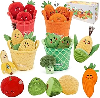 16PCS Baby Spielzeug 6 Monate, Obst und Gemüse Plüsch mit Knisterpapier & Rassel,Fördert Sensorik & Motorik,Montessori Spielzeug ab 6 8 9 12 Monate Geschenk für Jungen Mädchen