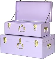 Vista 13 de Vixdonos Juego de Cajas de Almacenamiento Decorativas de Metal, Juego de 2 Baúles para Dormitorio Universitario con Asa (Verde)