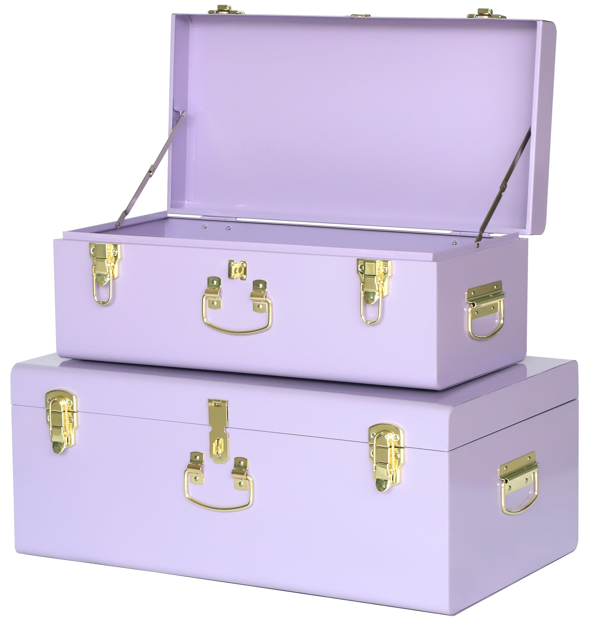 Vixdonos Storage Trunk Chest Decorative Large Metal Box Set of 2 College Dorm Organizer with Hardware Hasps and Handle for Home Deocr,23.7X14.2X9.5 Inches