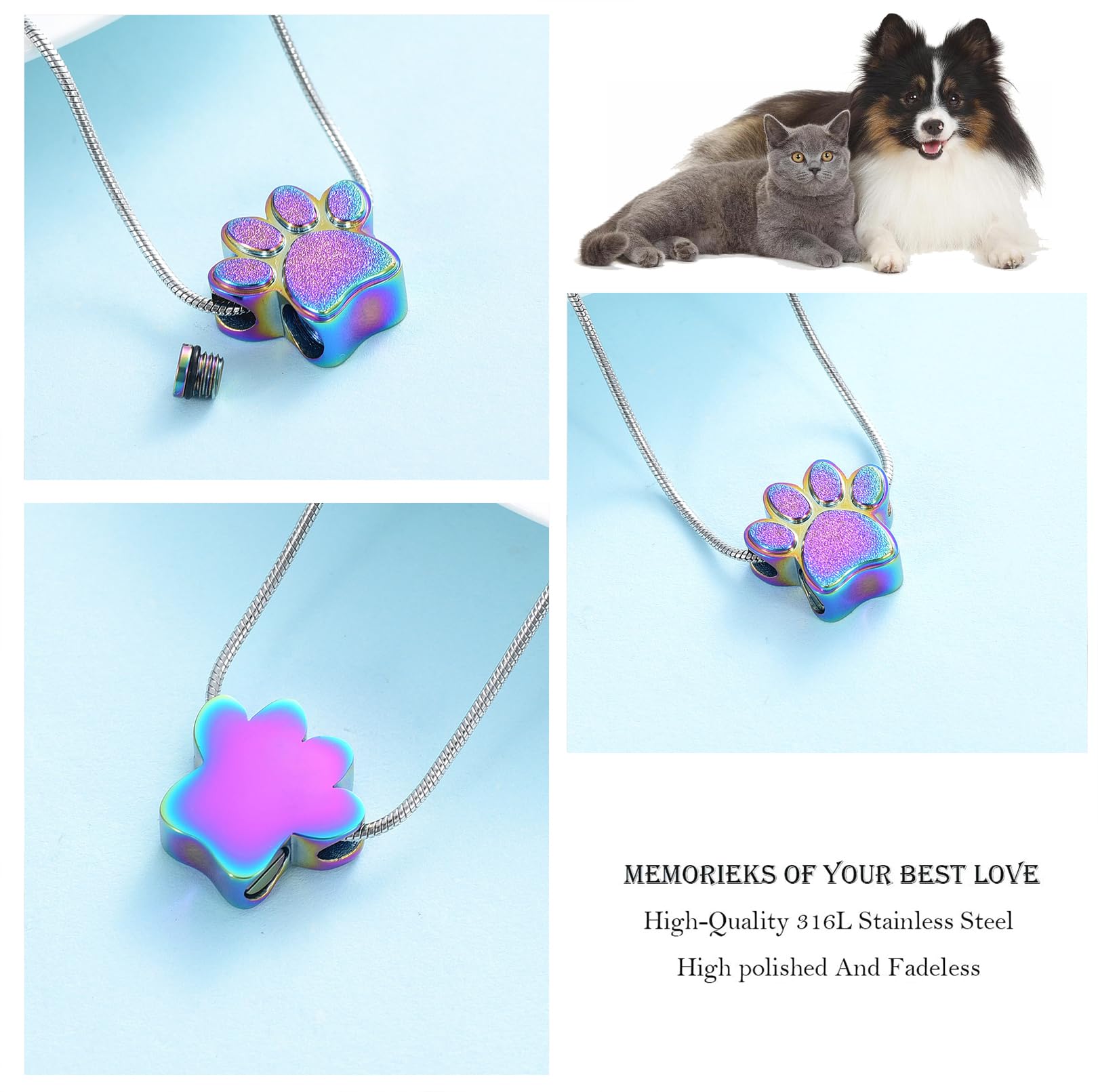Hearbeingt Pet Cremation Jewelry - Ashes Urn Necklace with Paw Print Pet Keepsake Pendant for Dog's & Cat's Memorial Gifts