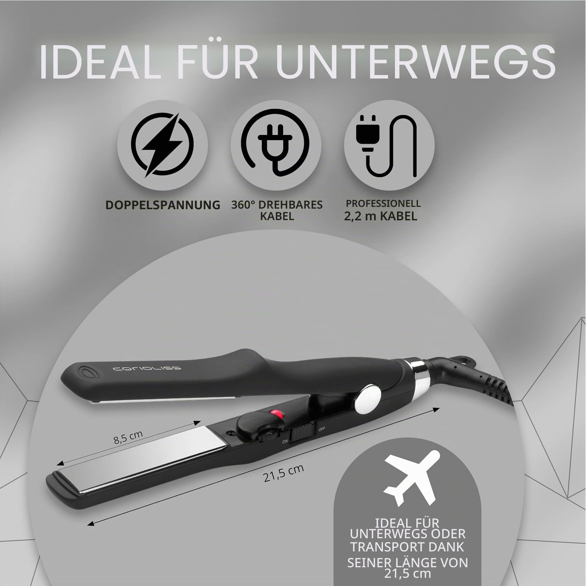 CORIOLISS C-TRIP | Haarglätter für Frauen | Titanium Glätteisen für feines Haar | Professionelles Glätteisen mit Temperaturkontrolle | Mini-Platten (Black)