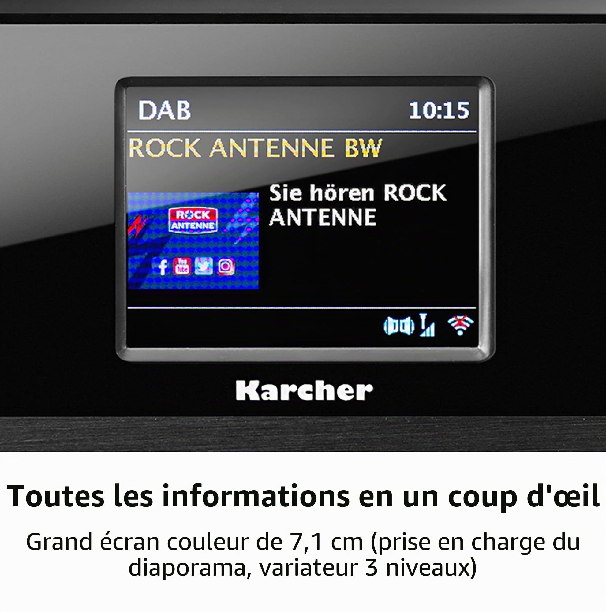 Karcher DAB 9000CDi Radio Internet avec lecteur CD DAB+/FM RDS, Wi-Fi & Bluetooth, port USB, AUX-IN, réveil avec double alarme, caisson de basses intégré) Noir