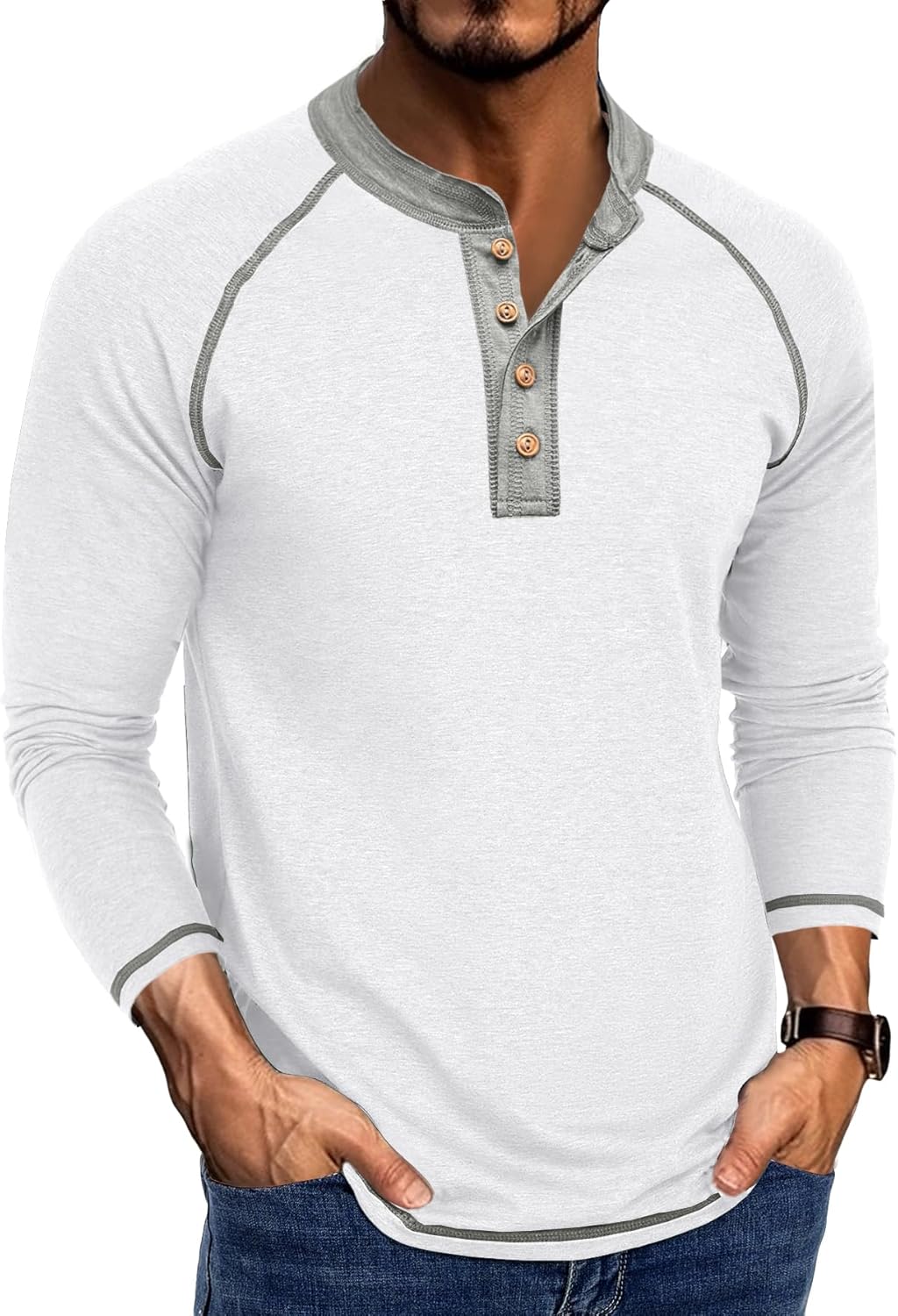 Uposiut Mens T-Shirts Henley Shirts Long Sleeve Casual Cotton Mens Shirts Tee Shirts