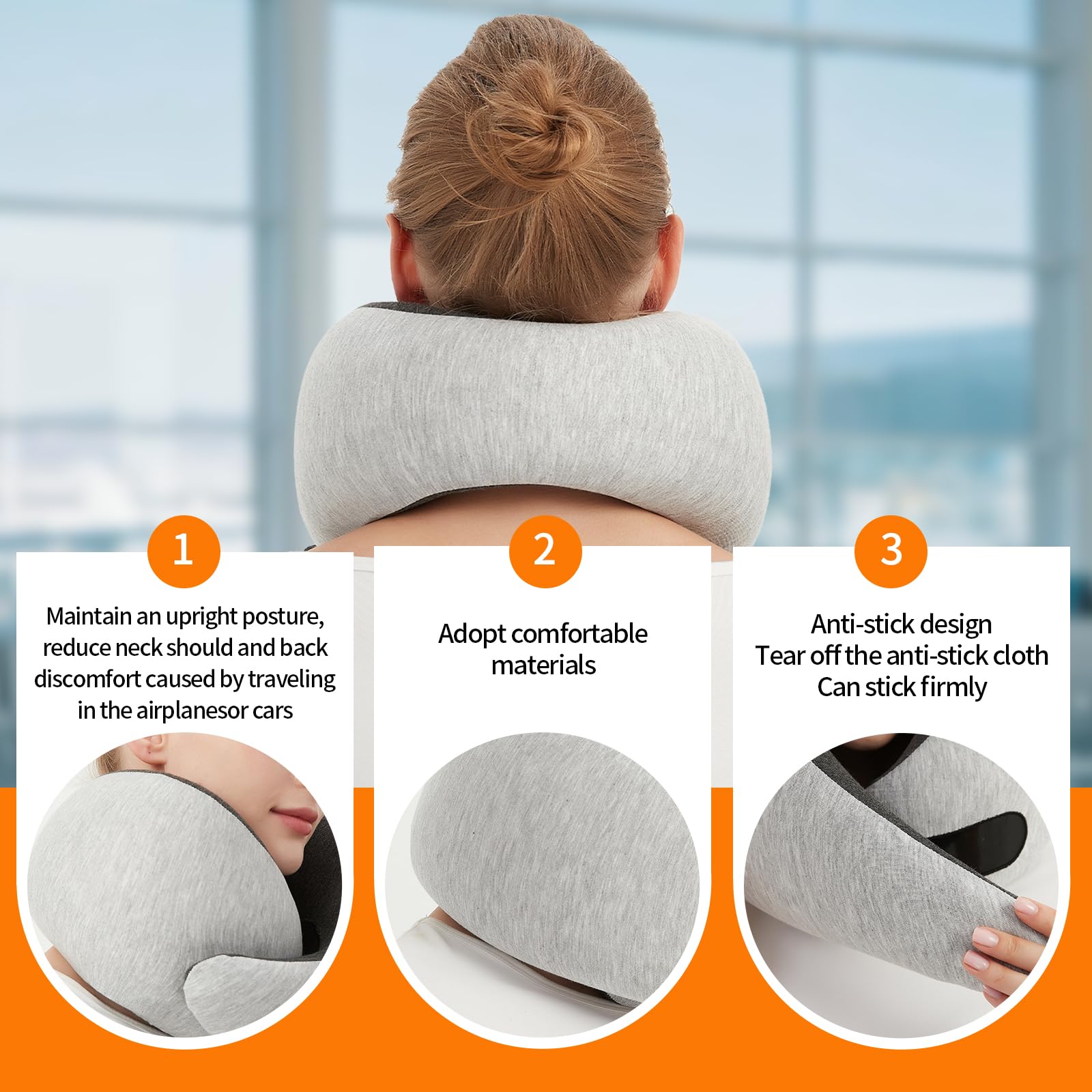Almohada de viaje para el cuello en avión, almohadas de viaje de espuma viscoelástica para mayor comodidad en el agarre del sueño, diseño compacto y ergonómico para viajes en automóvil, viajes 6