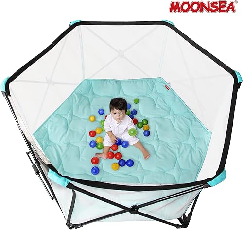 Miniatura 6 de Alfombra de juego hexagonal antideslizante azul para regalo adecuado para corralito de seis paneles y corralito Summer Pop n Play portátil alfombra