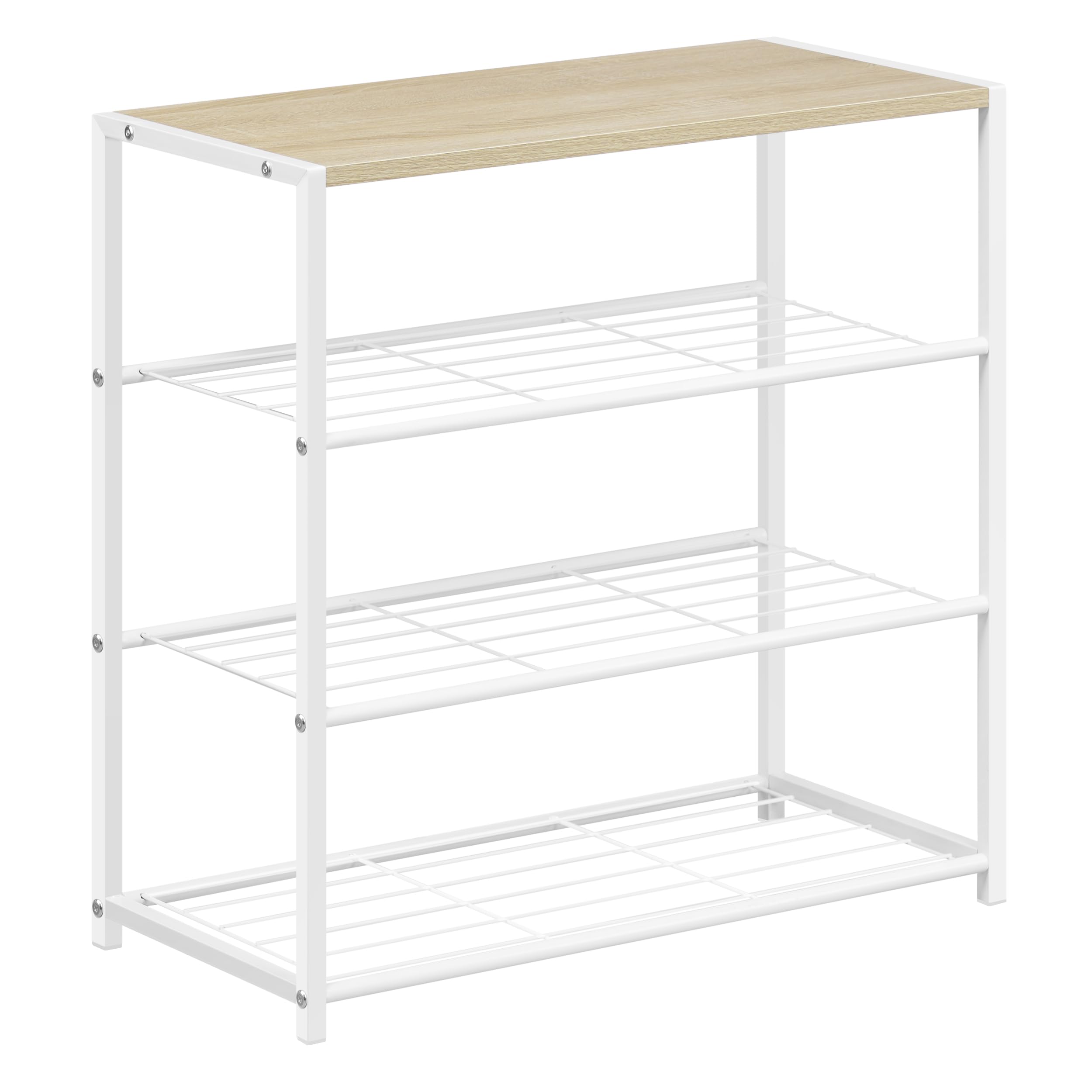 WOLTU Zapatero de Entrada, Organizador Zapatos con 3 Niveles, Zapatero de Metal para Recibidor, Pasillo y Salón, 63x30x63 cm, Roble Claro+Blanco